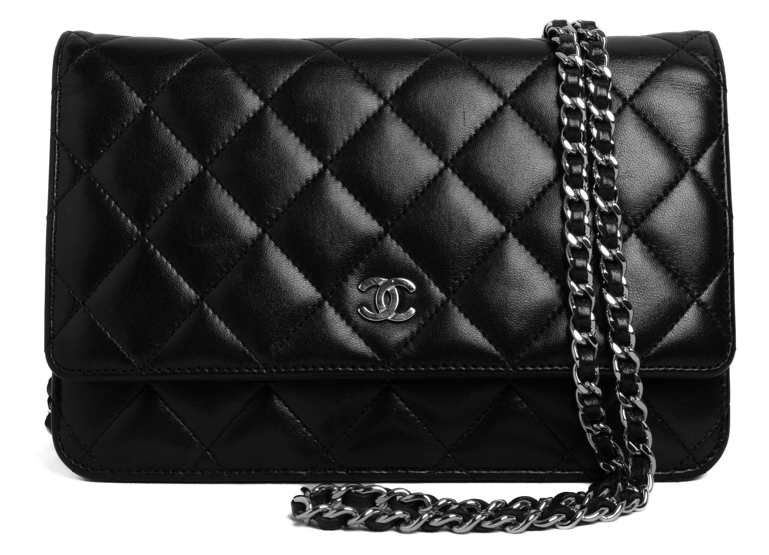 Chanel wallet on chain black lamskin silver hardware