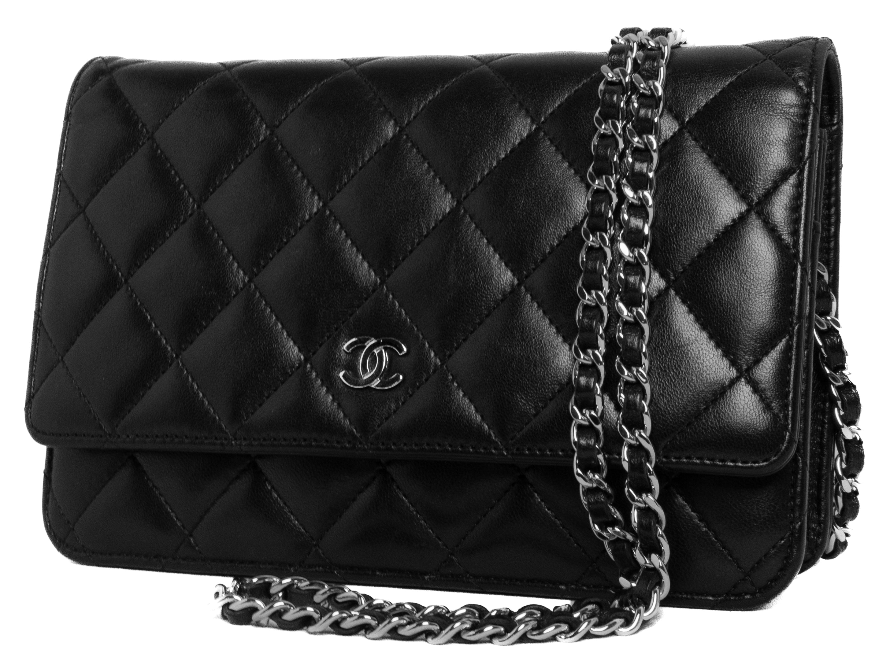 Chanel wallet on chain black lamskin silver hardware