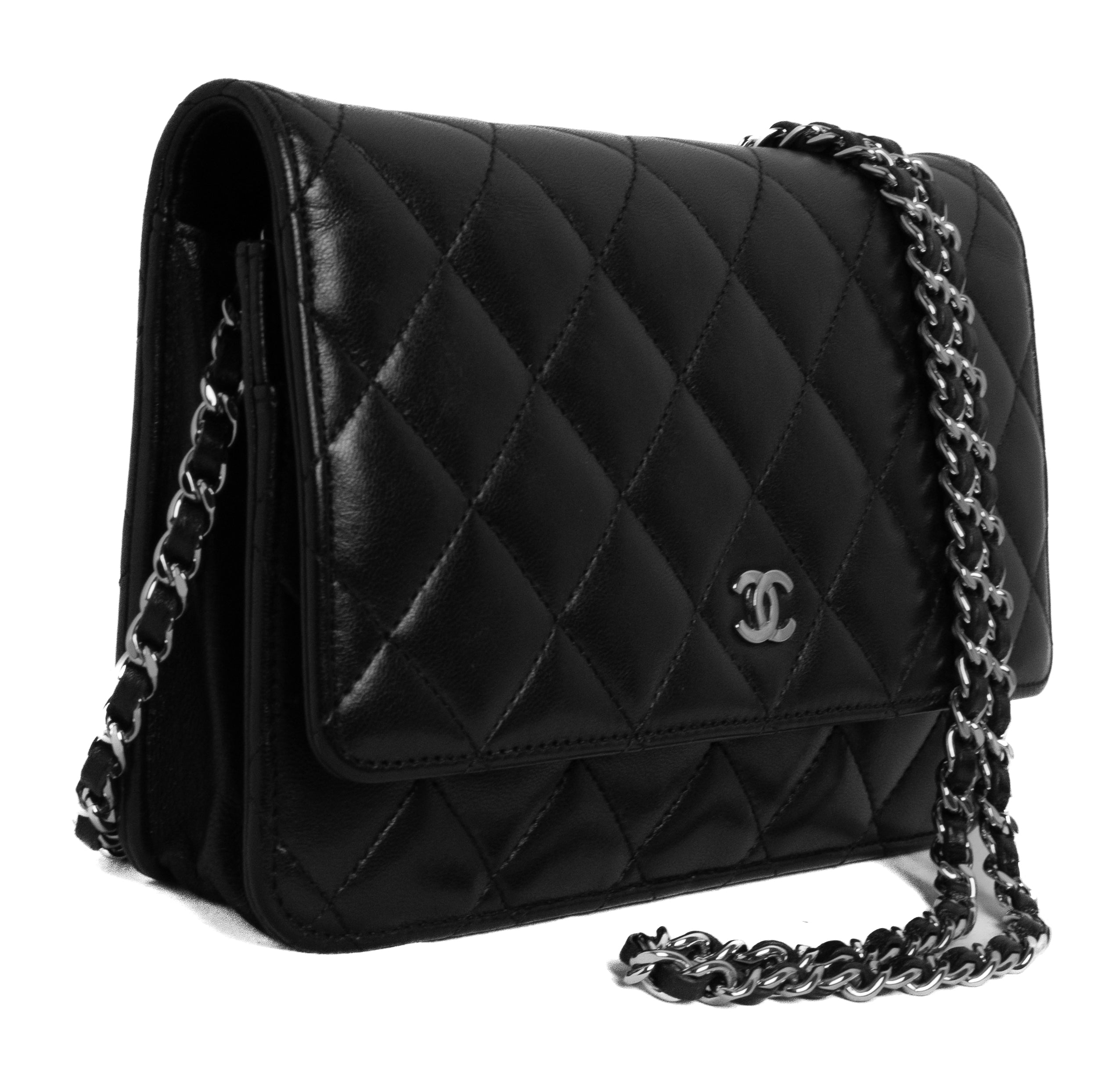 Chanel wallet on chain black lamskin silver hardware
