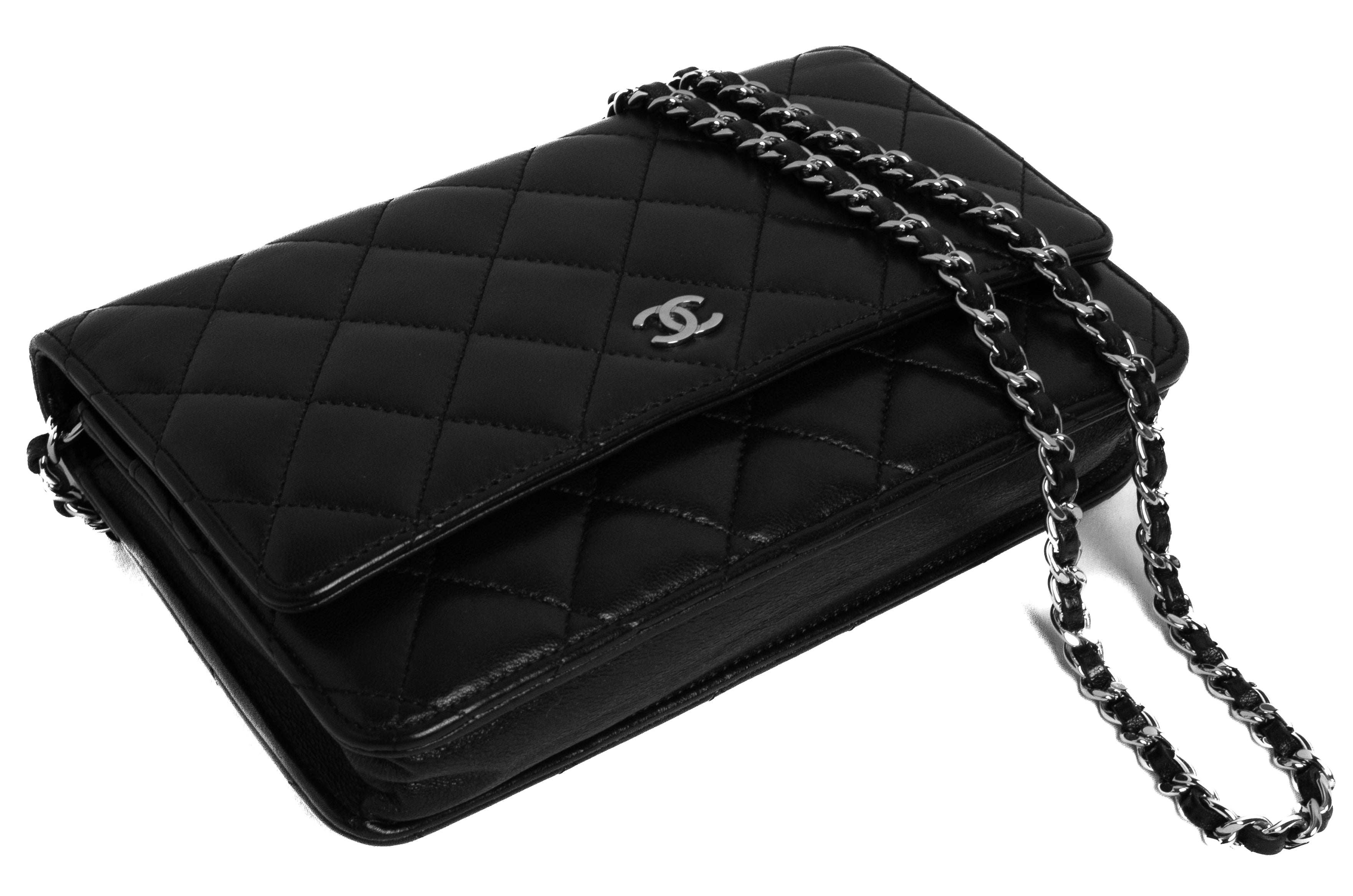 Chanel wallet on chain black lamskin silver hardware