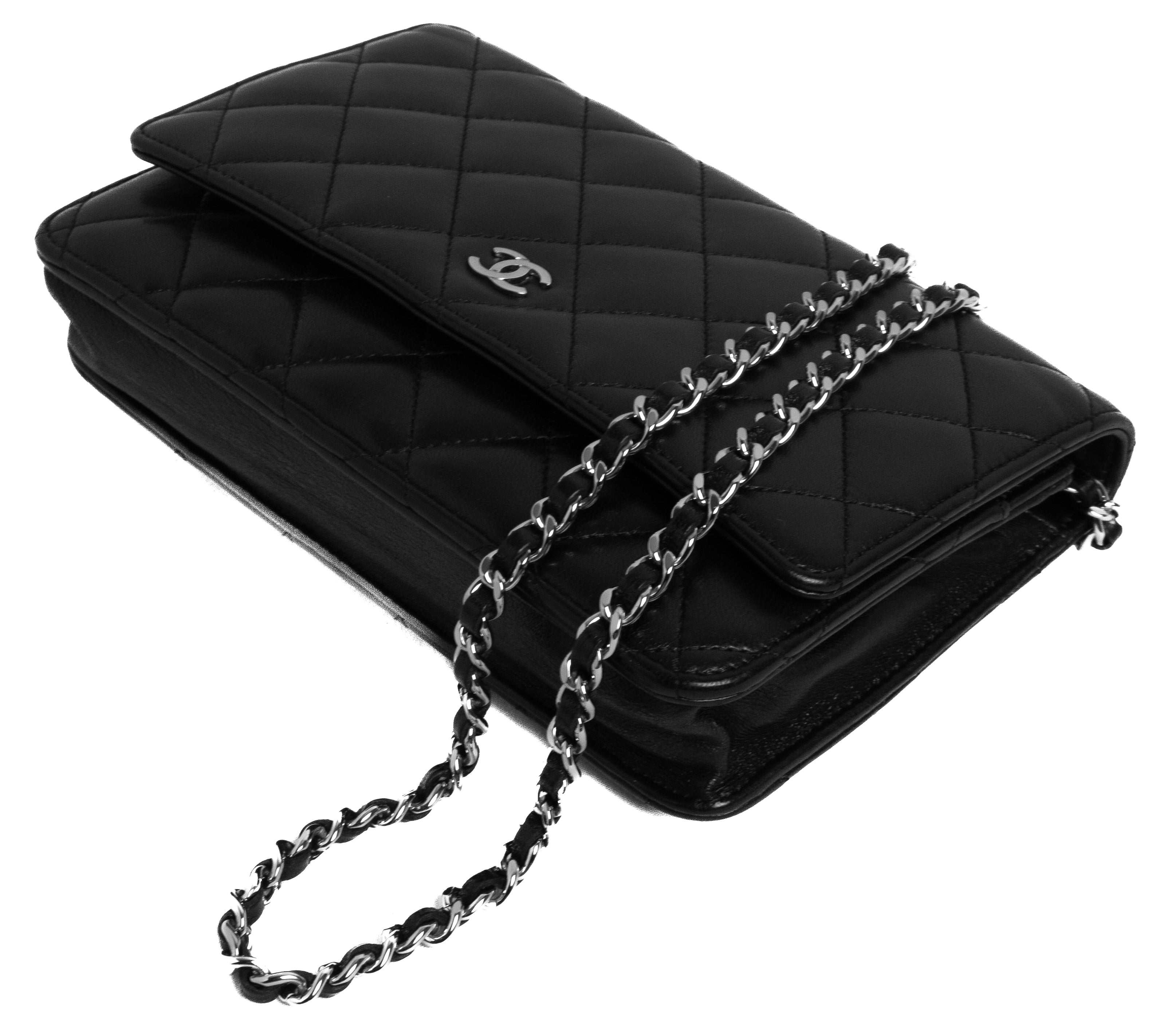 Chanel wallet on chain black lamskin silver hardware