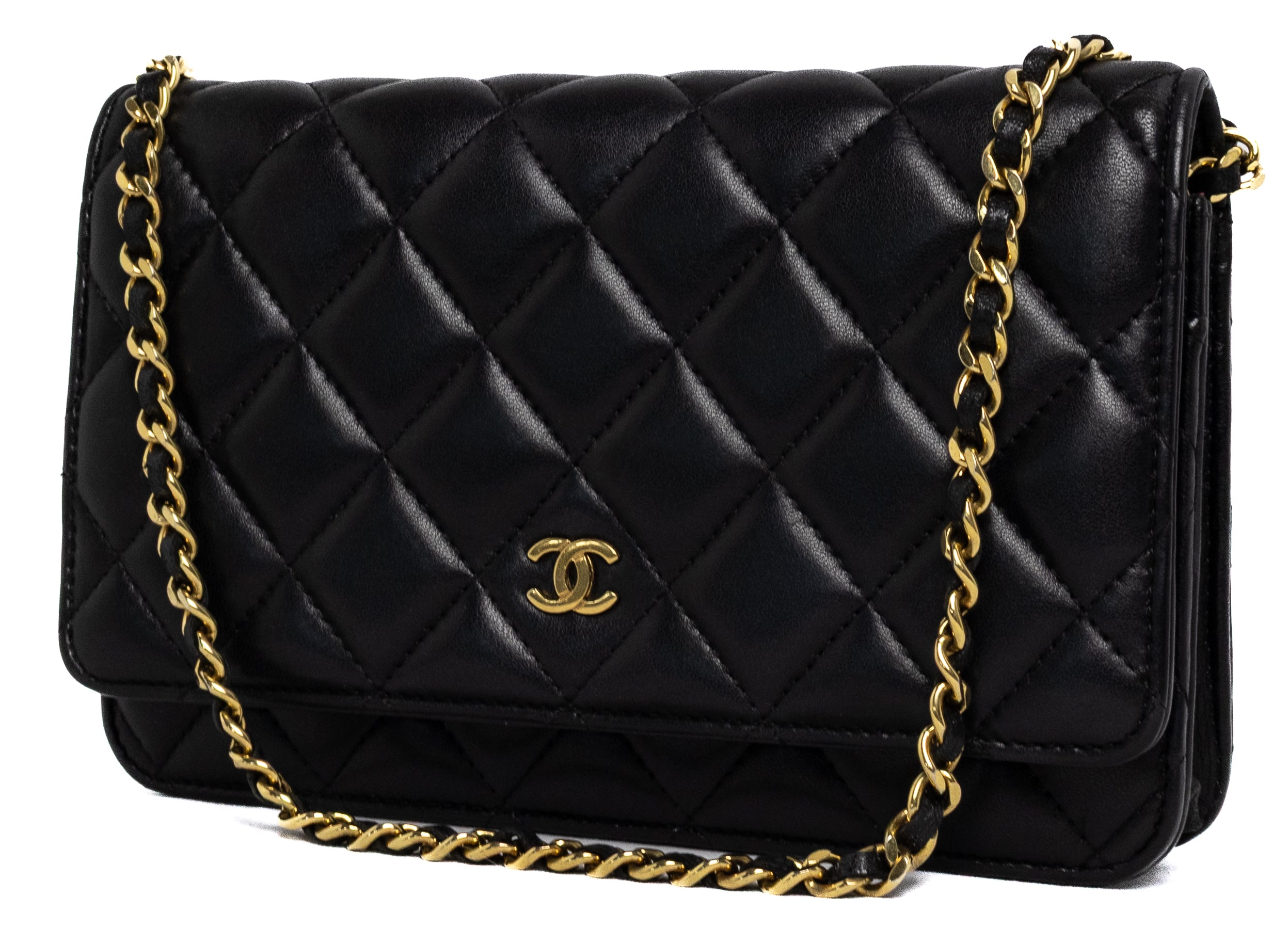 Chanel wallet on chain zwart lamsleer goud hardware