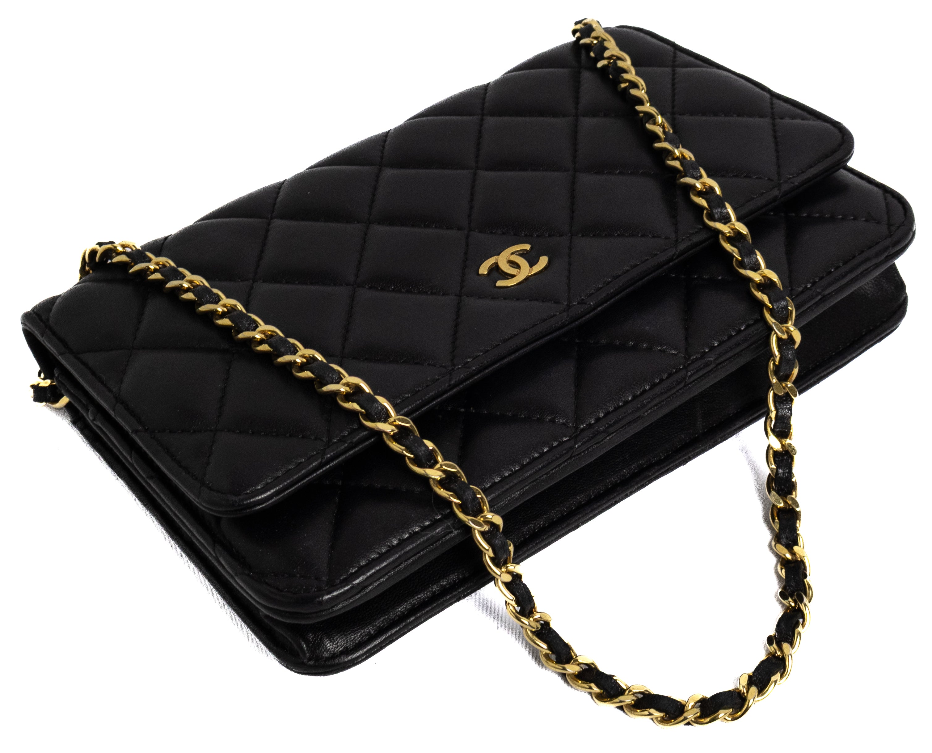Chanel wallet on chain zwart lamsleer goud hardware