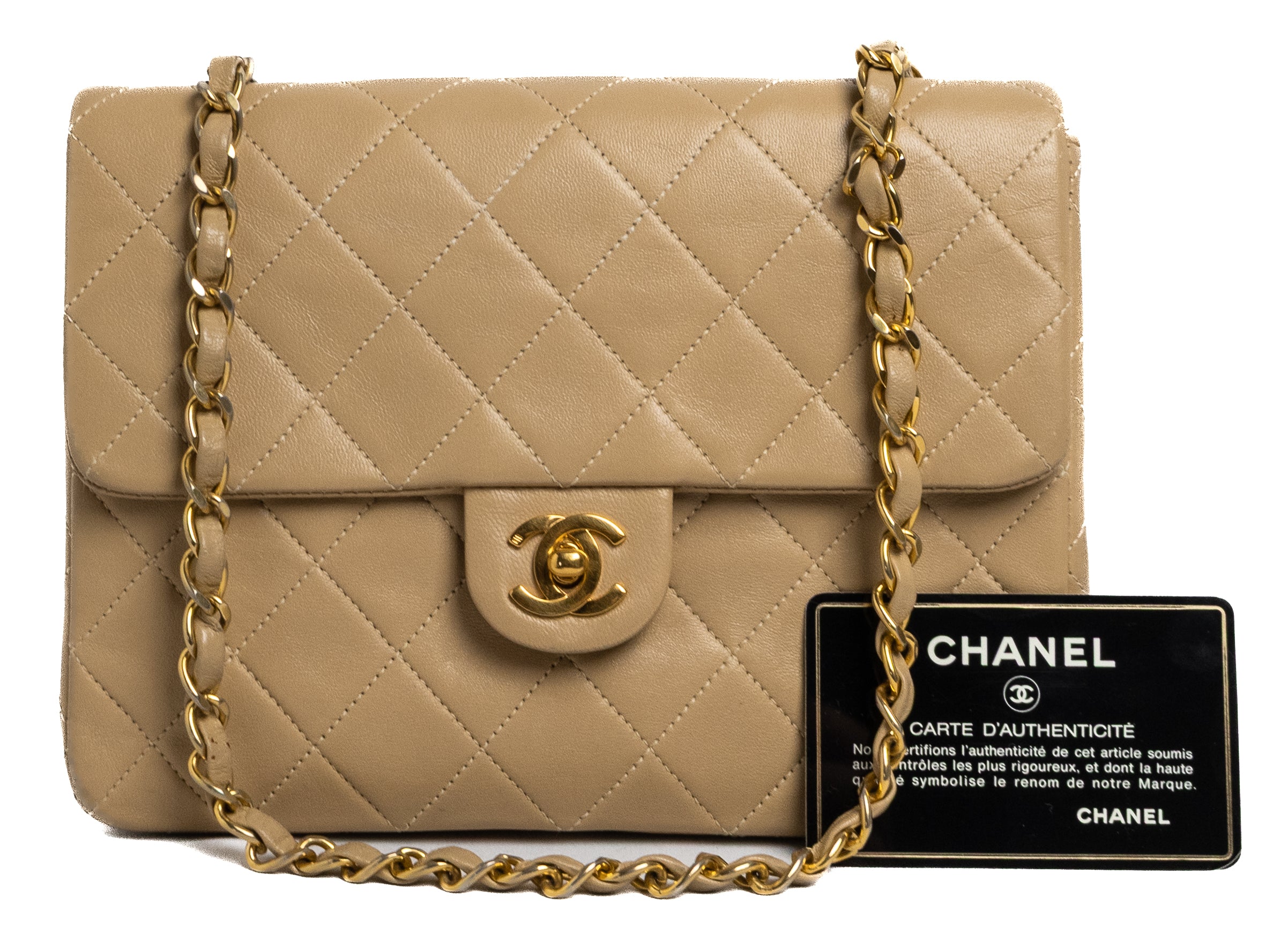 Chanel Mini Square Beige Lamsleer Goud Hardware