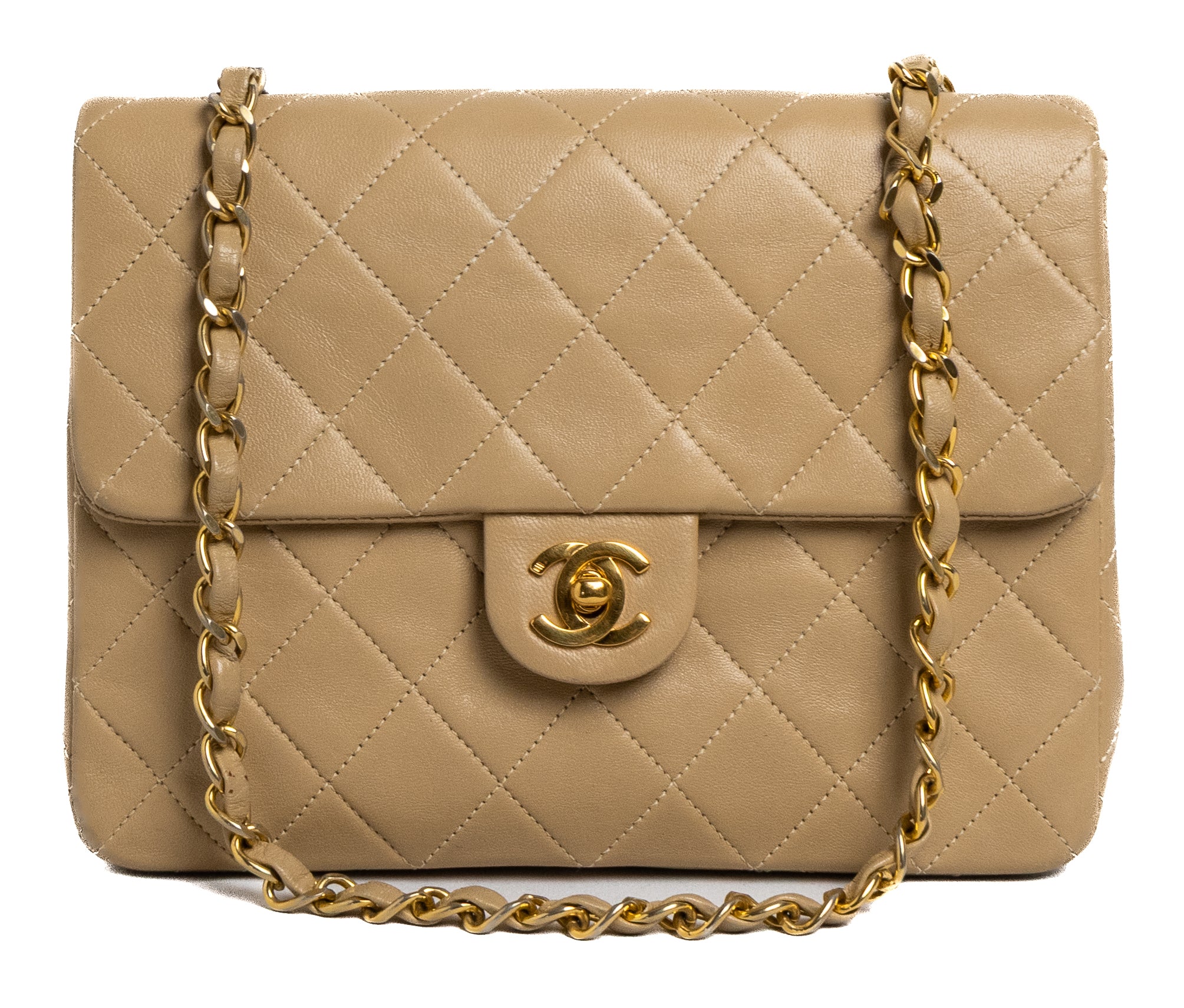 Chanel Mini Square Beige Lamsleer Goud Hardware