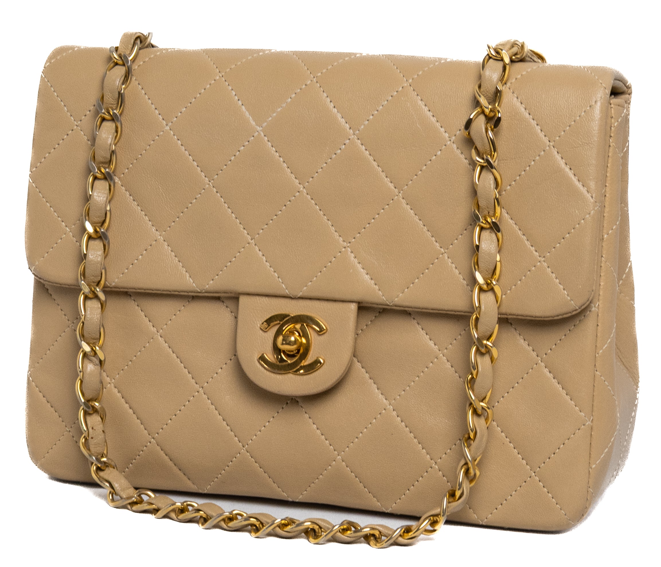 Chanel Mini Square Beige Lamsleer Goud Hardware