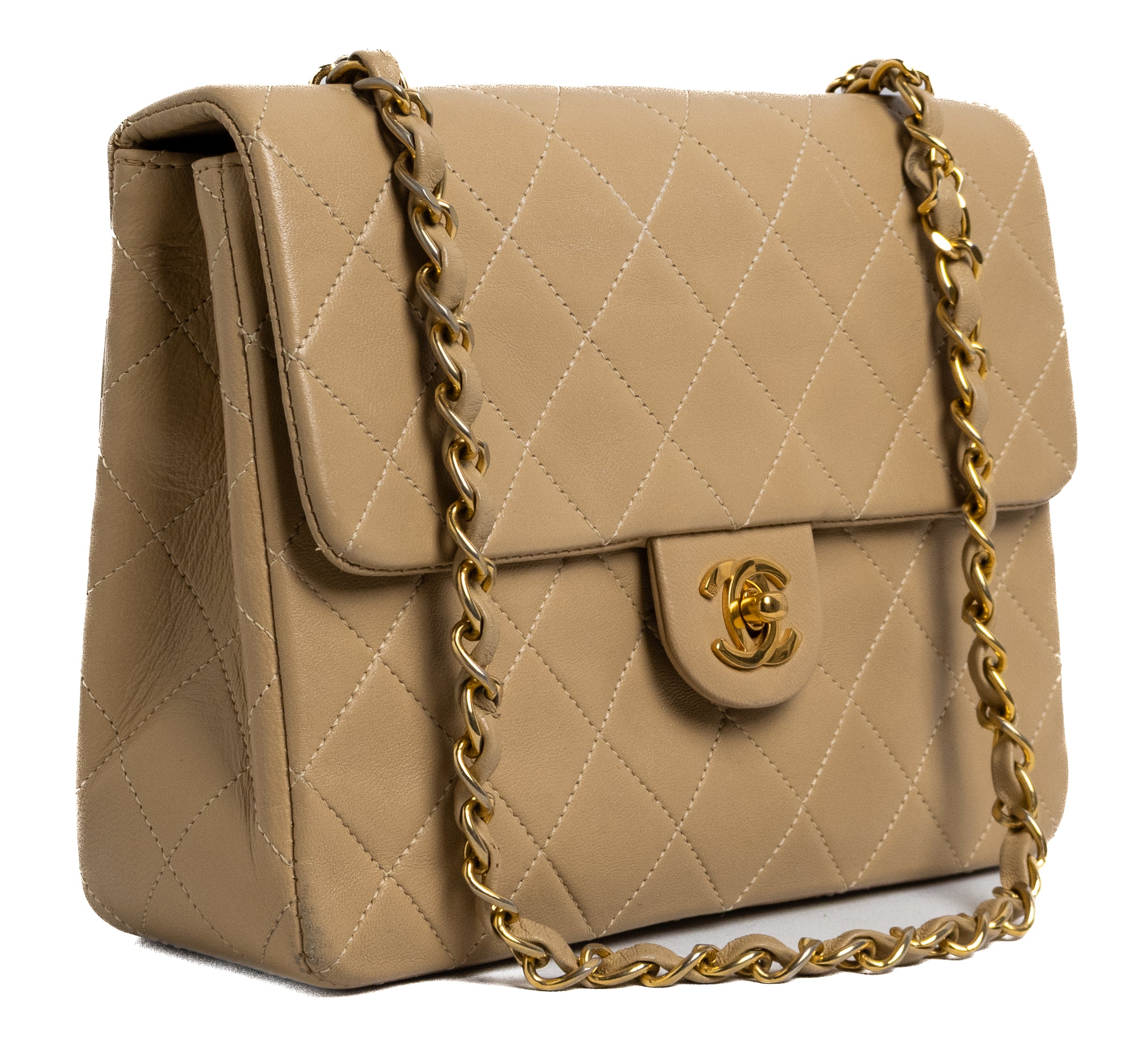 Chanel Mini Square Beige Lamsleer Goud Hardware