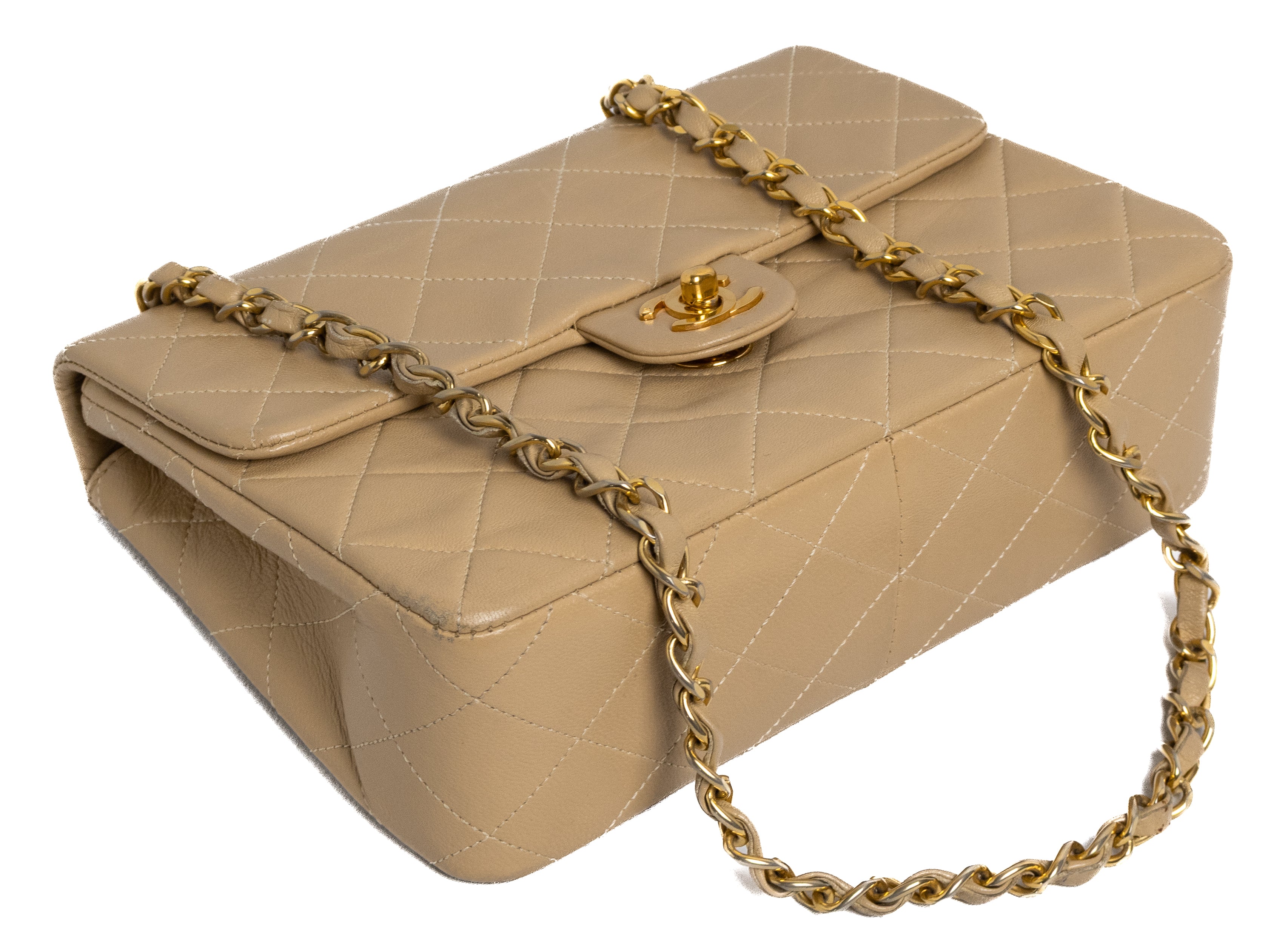 Chanel Mini Square Beige Lamsleer Goud Hardware