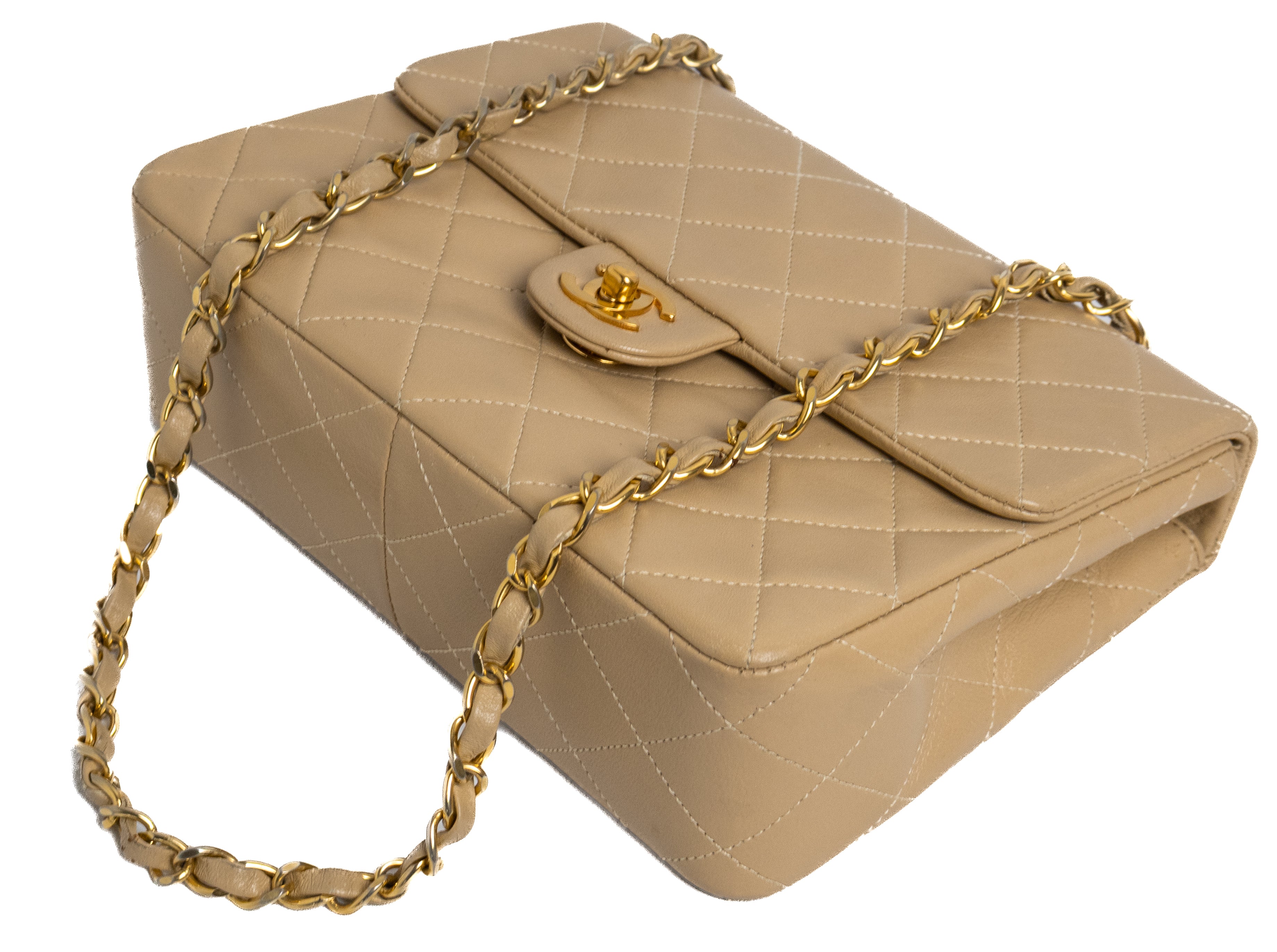 Chanel Mini Square Beige Lamsleer Goud Hardware