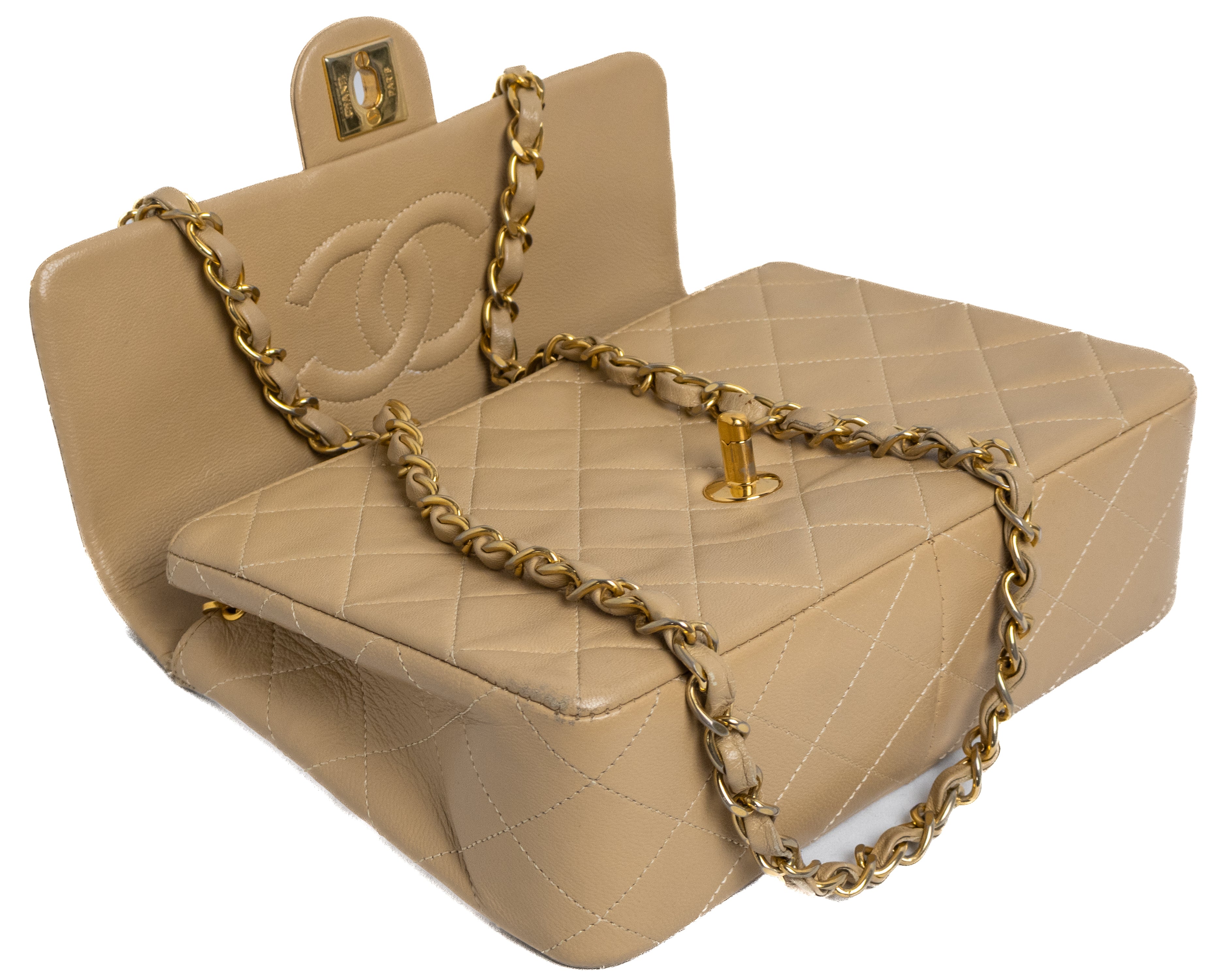 Chanel Mini Square Beige Lamsleer Goud Hardware