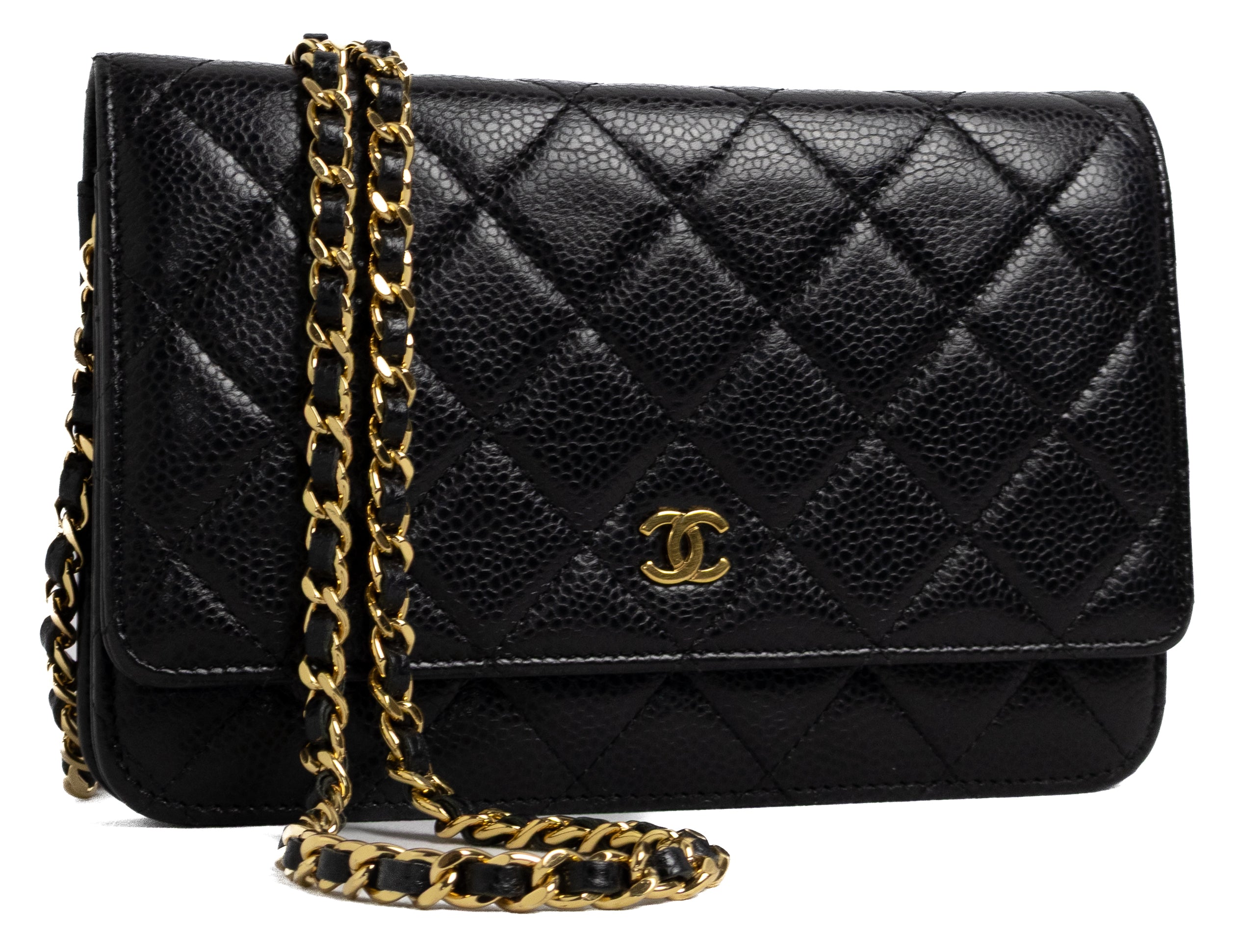 Chanel wallet on chain zwart caviar goud hardware