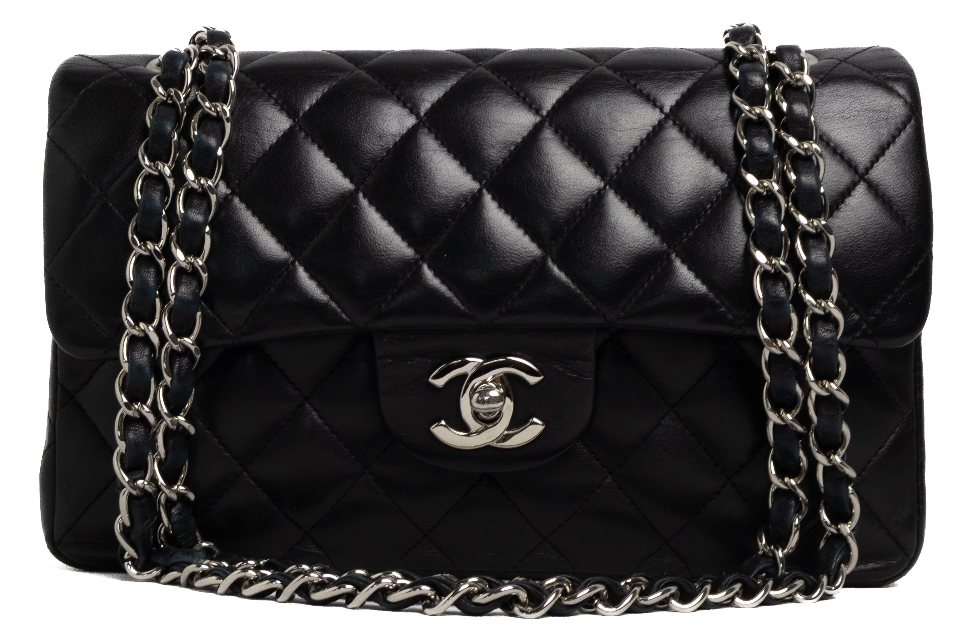 Chanel Small Classic Flap Black leather silver hardware lambskin
