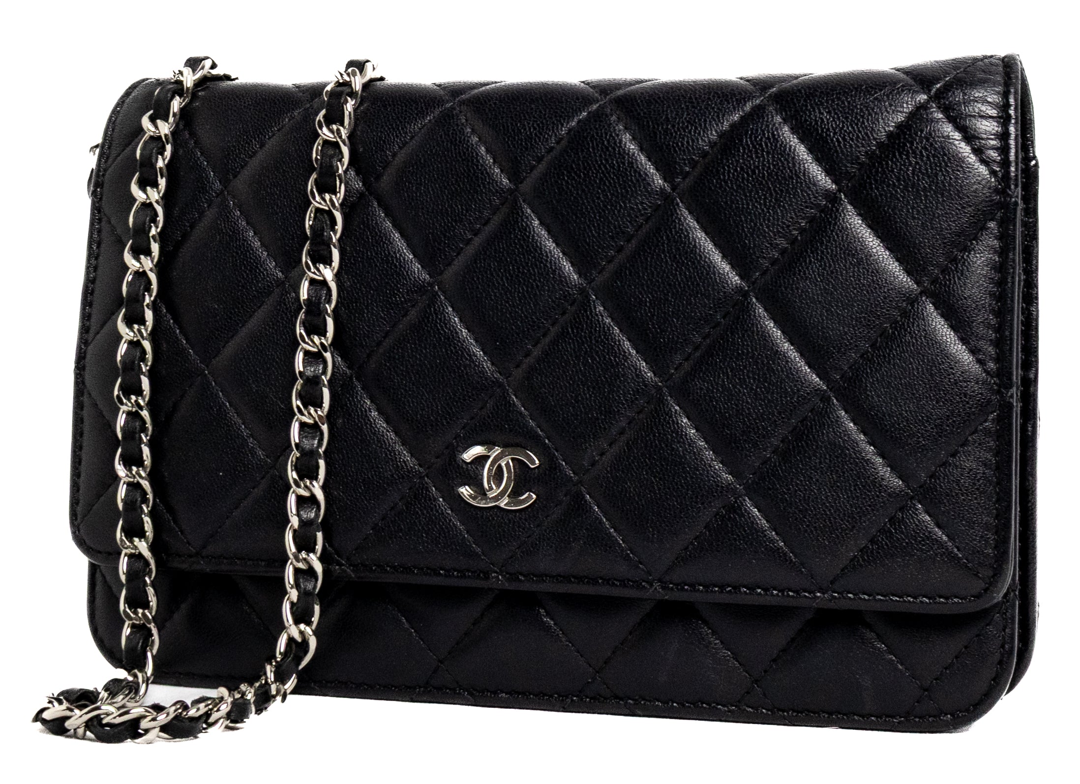 Chanel Wallet on Chain Zwart Lamsleer Zilver Hardware  