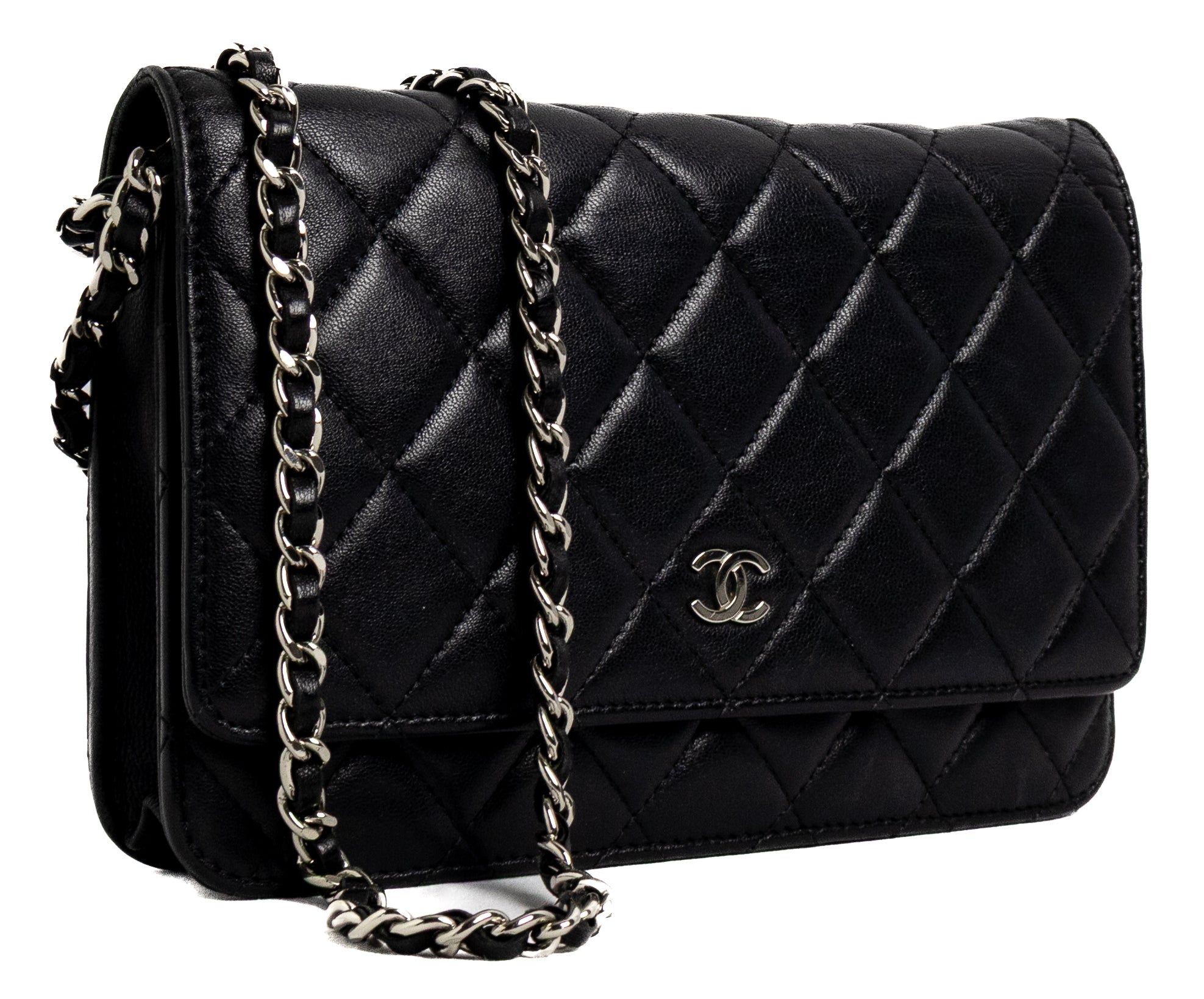 Chanel Wallet on Chain Zwart Lamsleer Zilver Hardware 