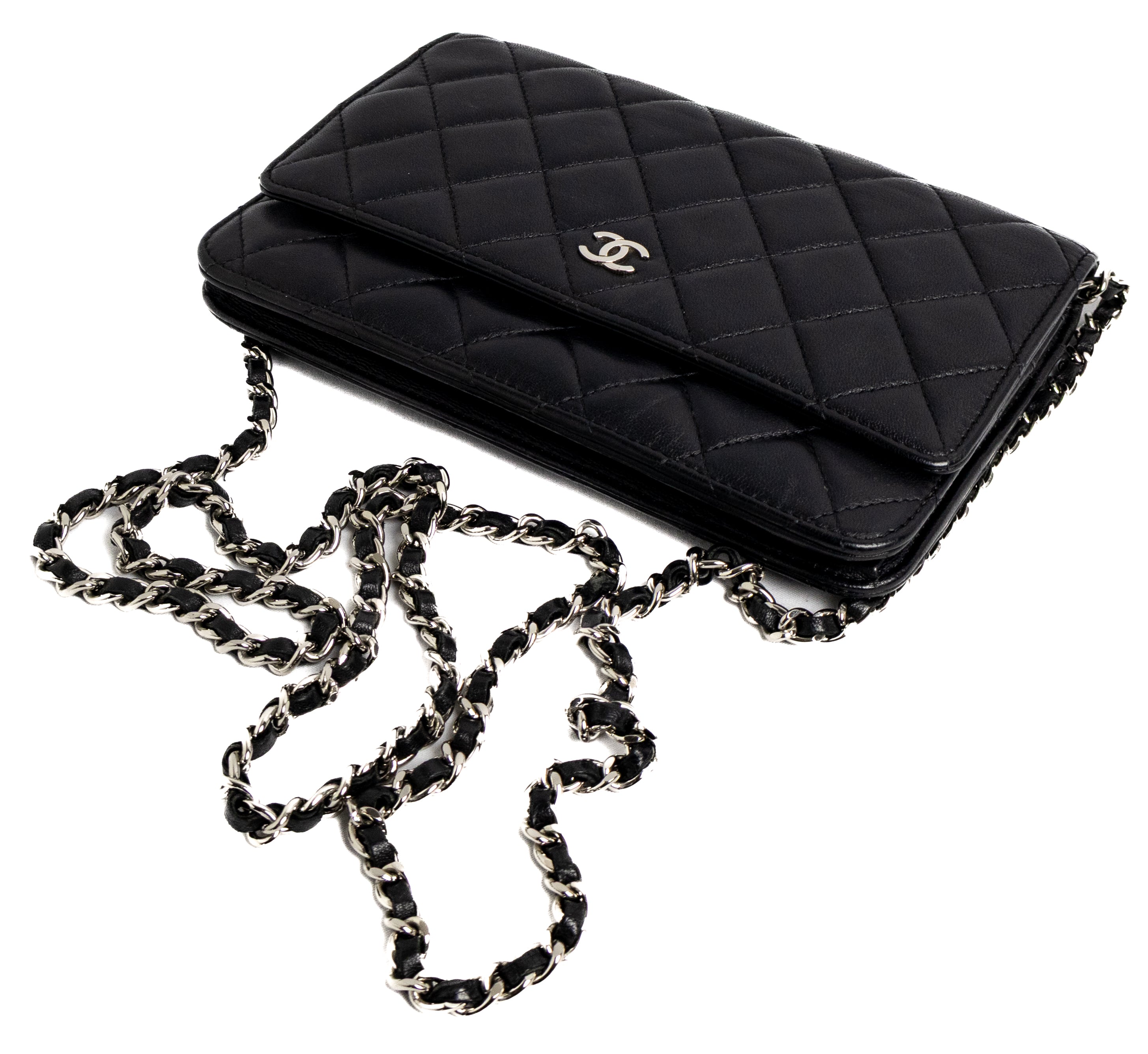 Chanel Wallet on Chain Zwart Lamsleer Zilver Hardware 