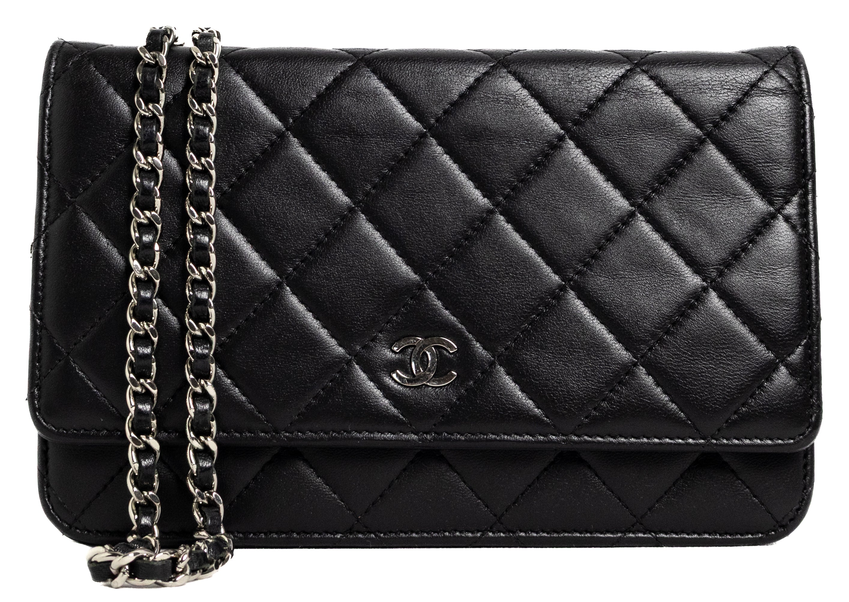 Chanel Wallet on Chain Zwart Lamsleer Zilver Hardware