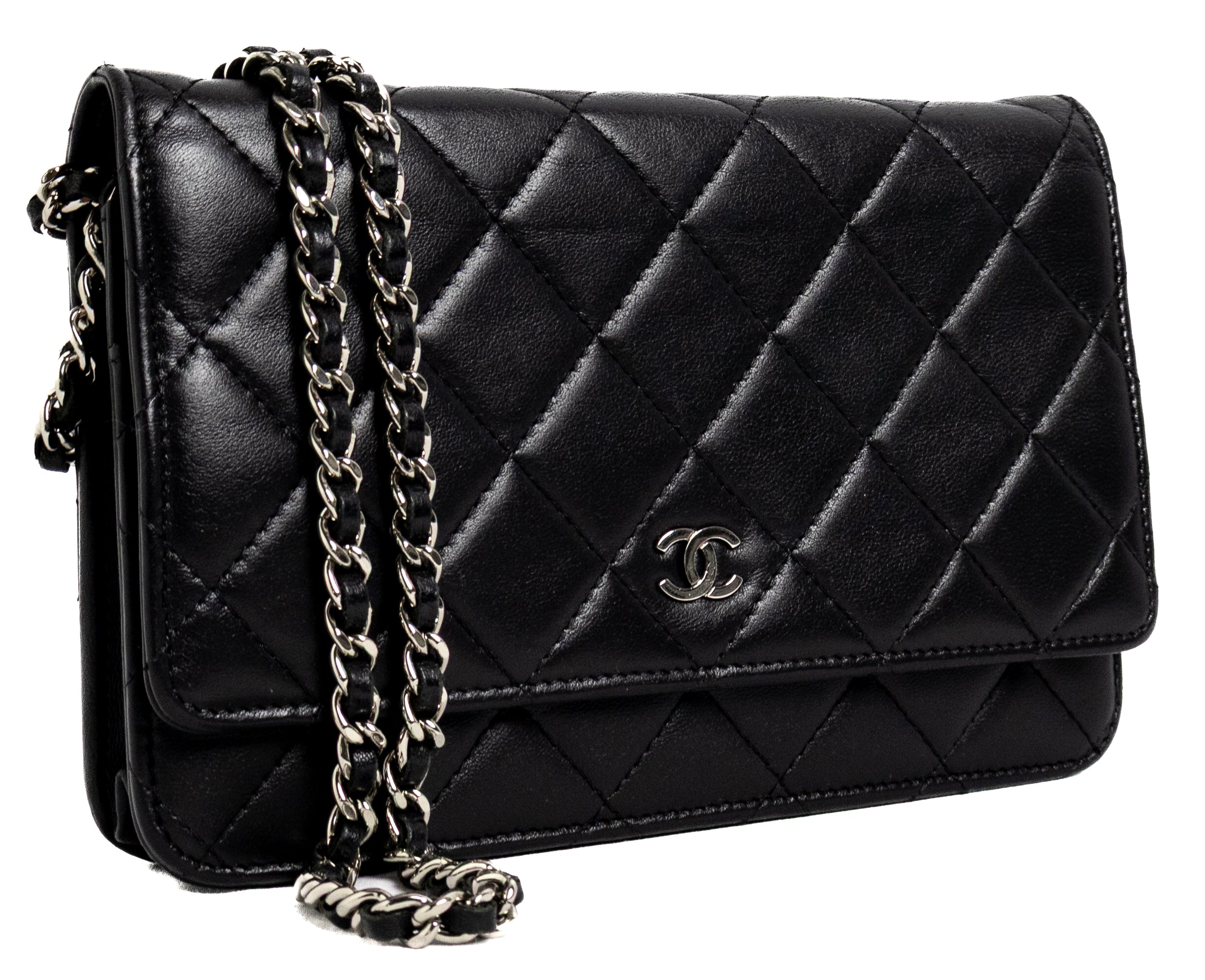Chanel Wallet on Chain Zwart Lamsleer Zilver Hardware 