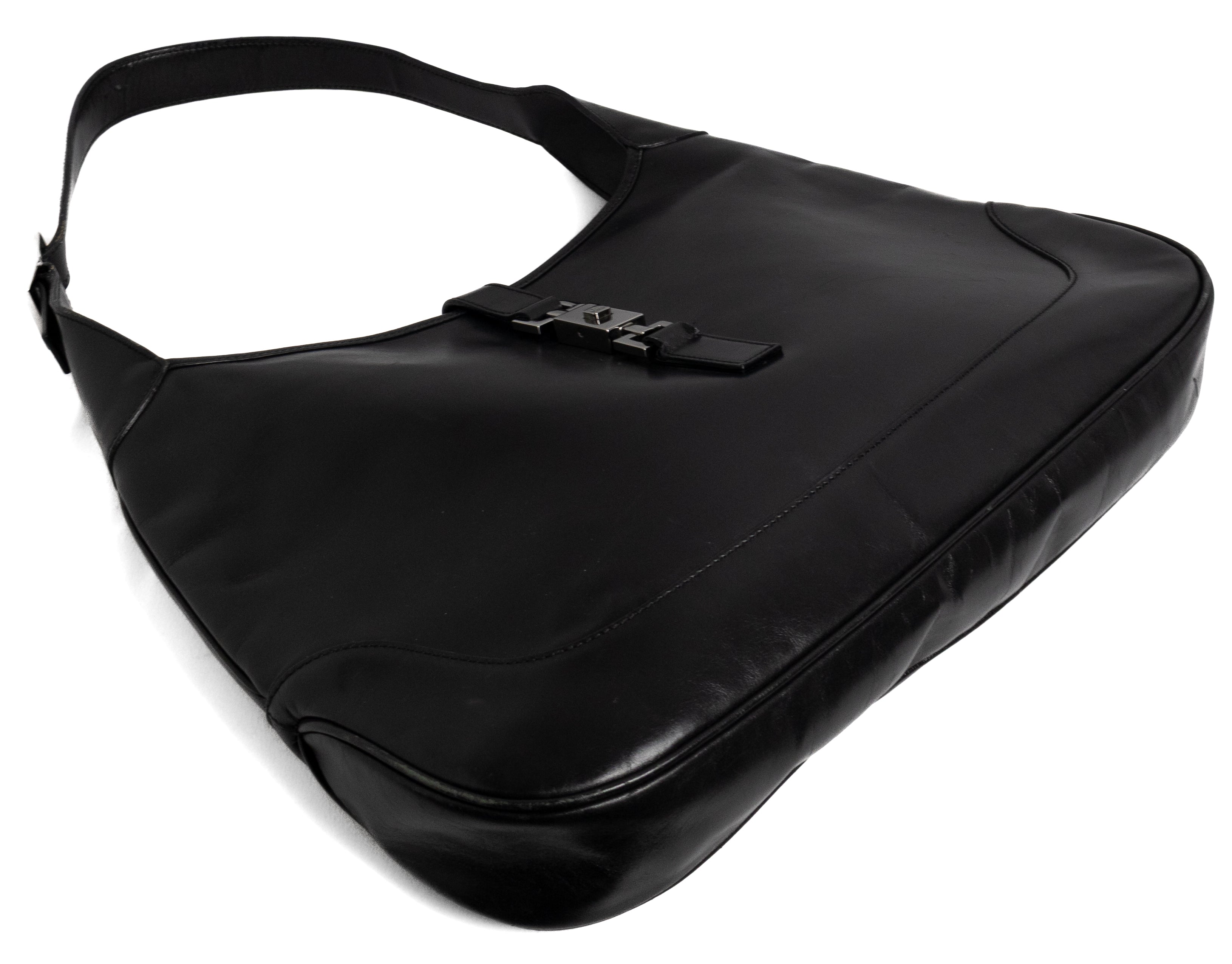 Gucci Jackie 1961 Large Zwart Boxleer Zilver Hardware