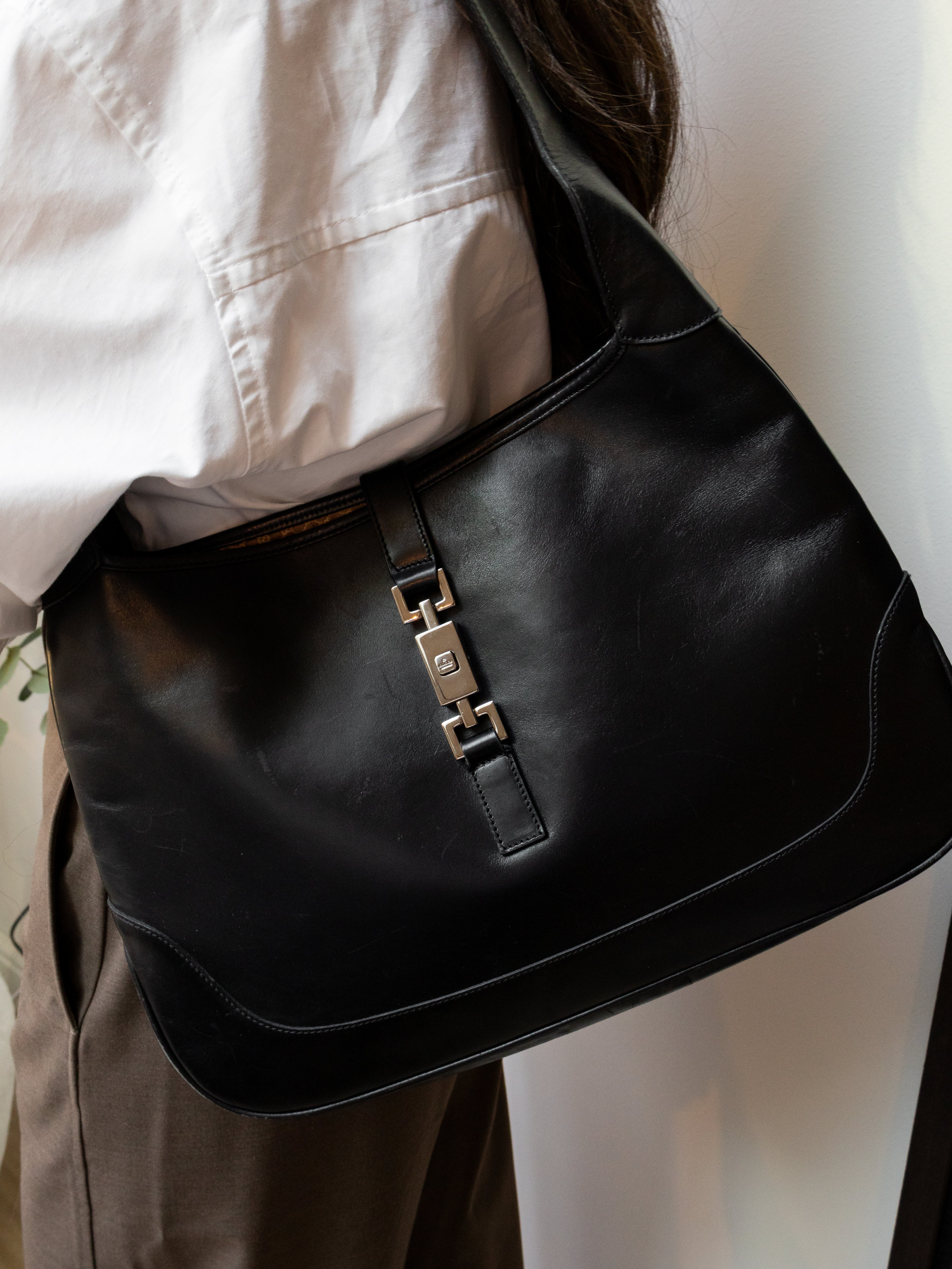 Gucci Jackie 1961 Large Zwart Boxleer Zilver Hardware