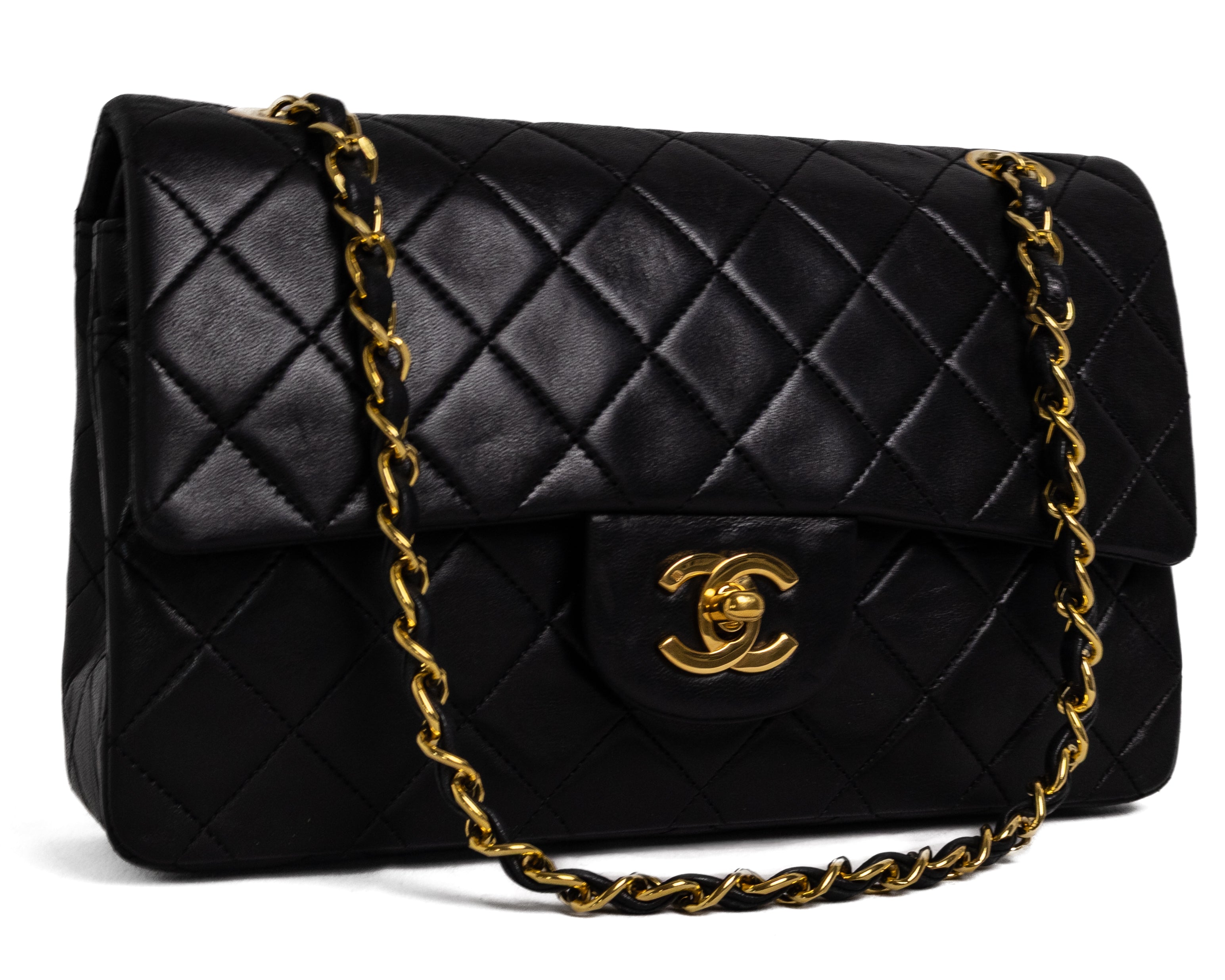 Chanel Small Classic Double Flap Zwart Lamsleer Goud Hardware