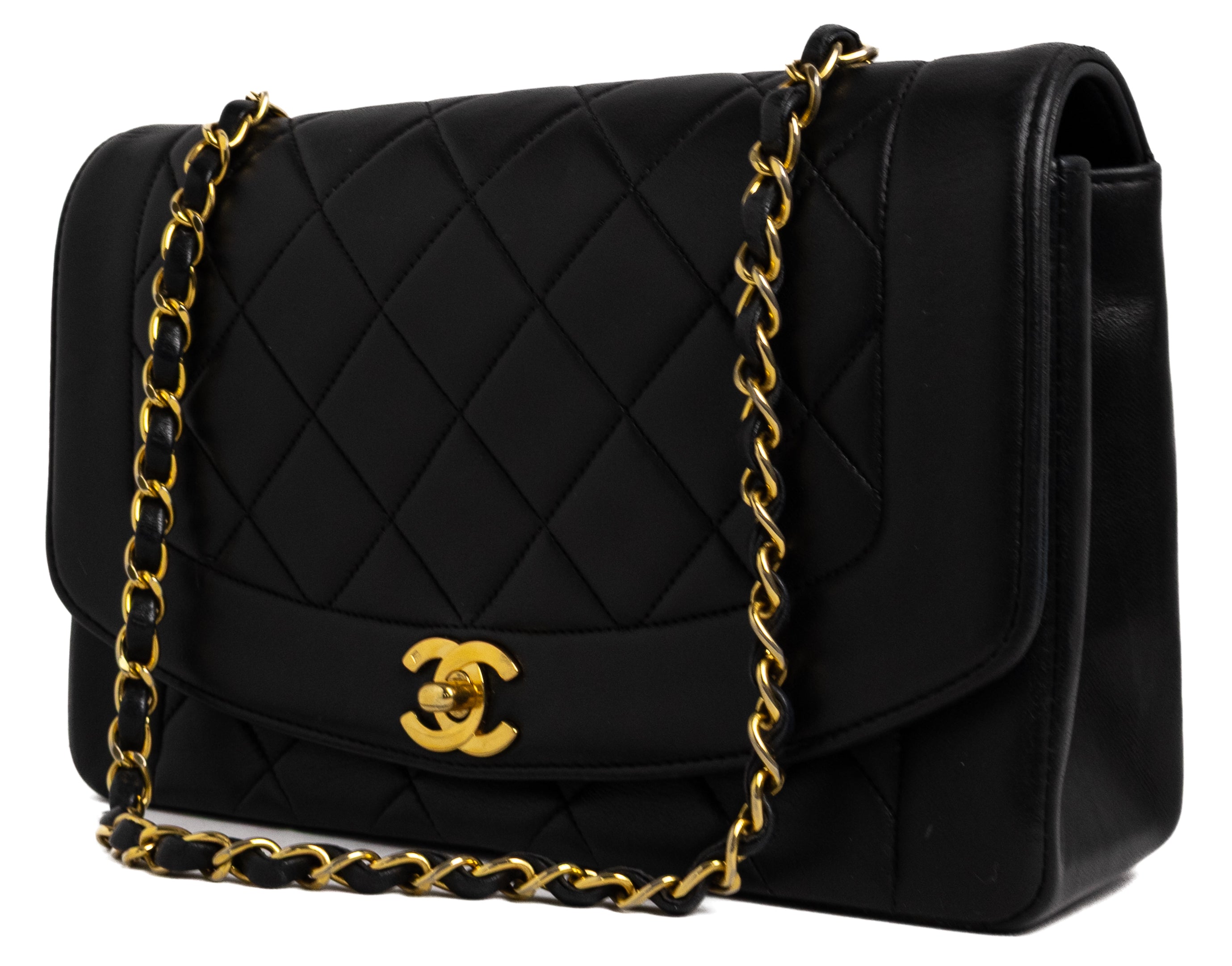 Chanel Medium Diana Zwart Lamsleer Goud Hardware