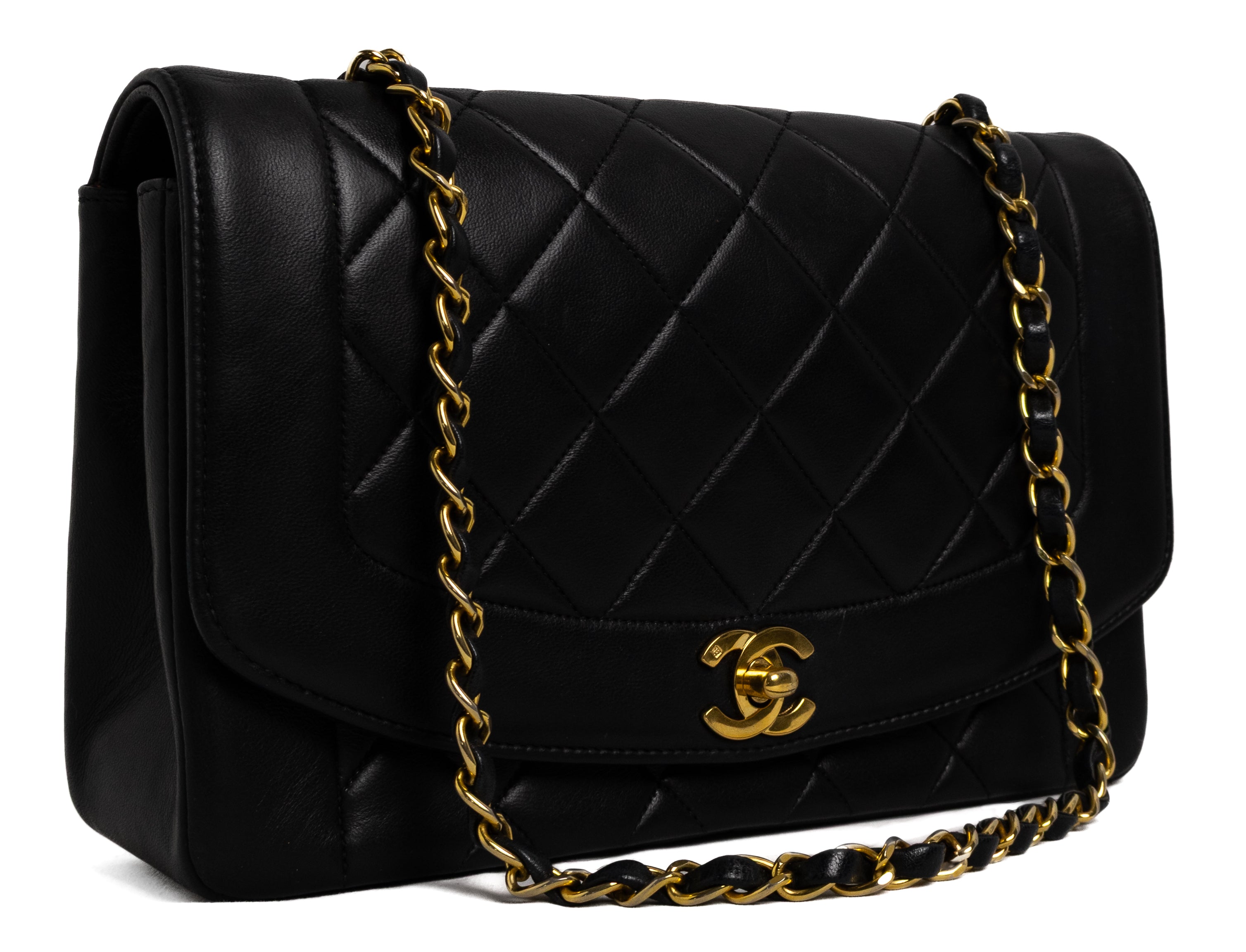 Chanel Medium Diana Zwart Lamsleer Goud Hardware