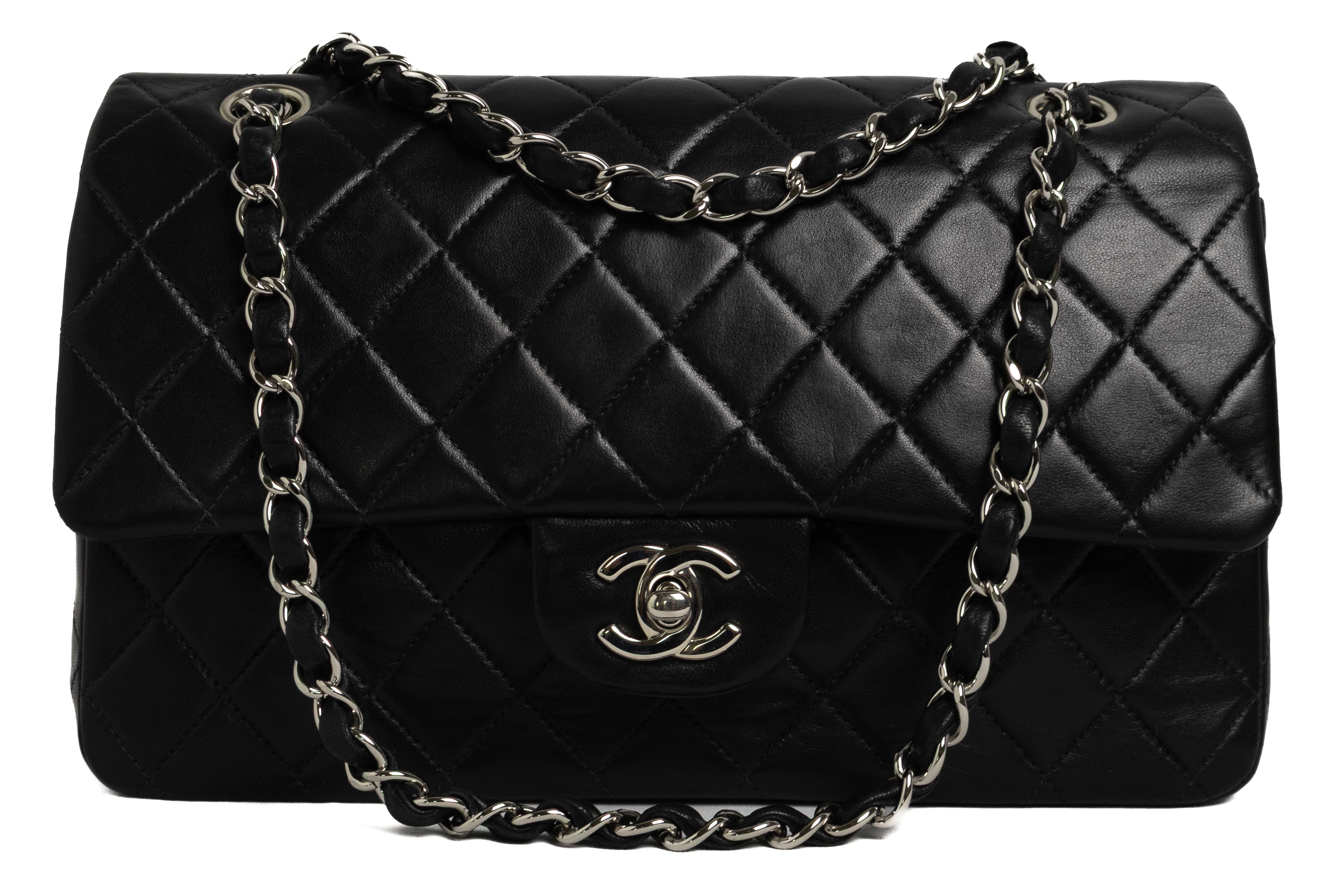 Chanel Medium Classic Double Flap Zwart Lamsleer Zilver Hardware