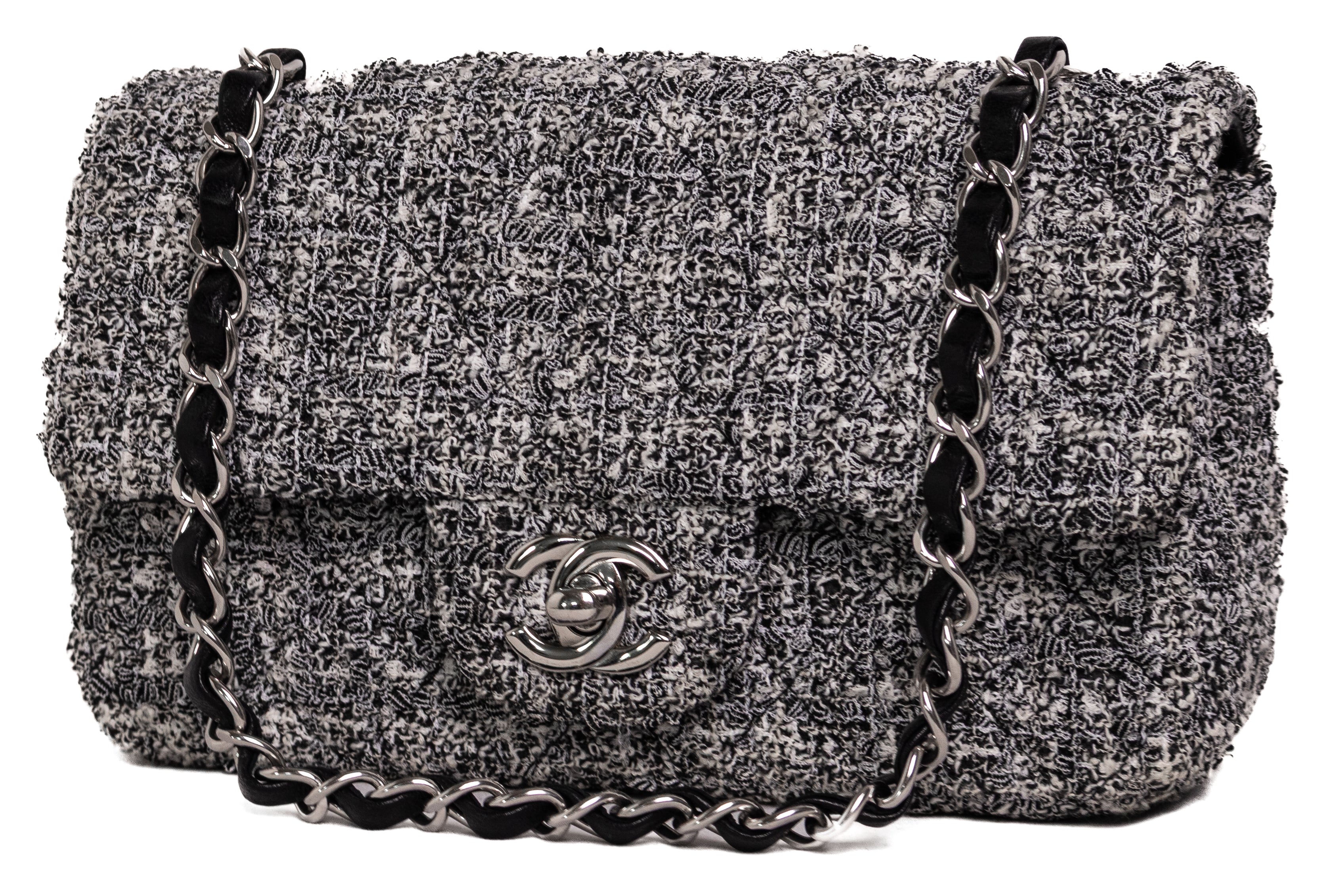 Chanel Mini Zwart Wit Tweed Zilver Hardware