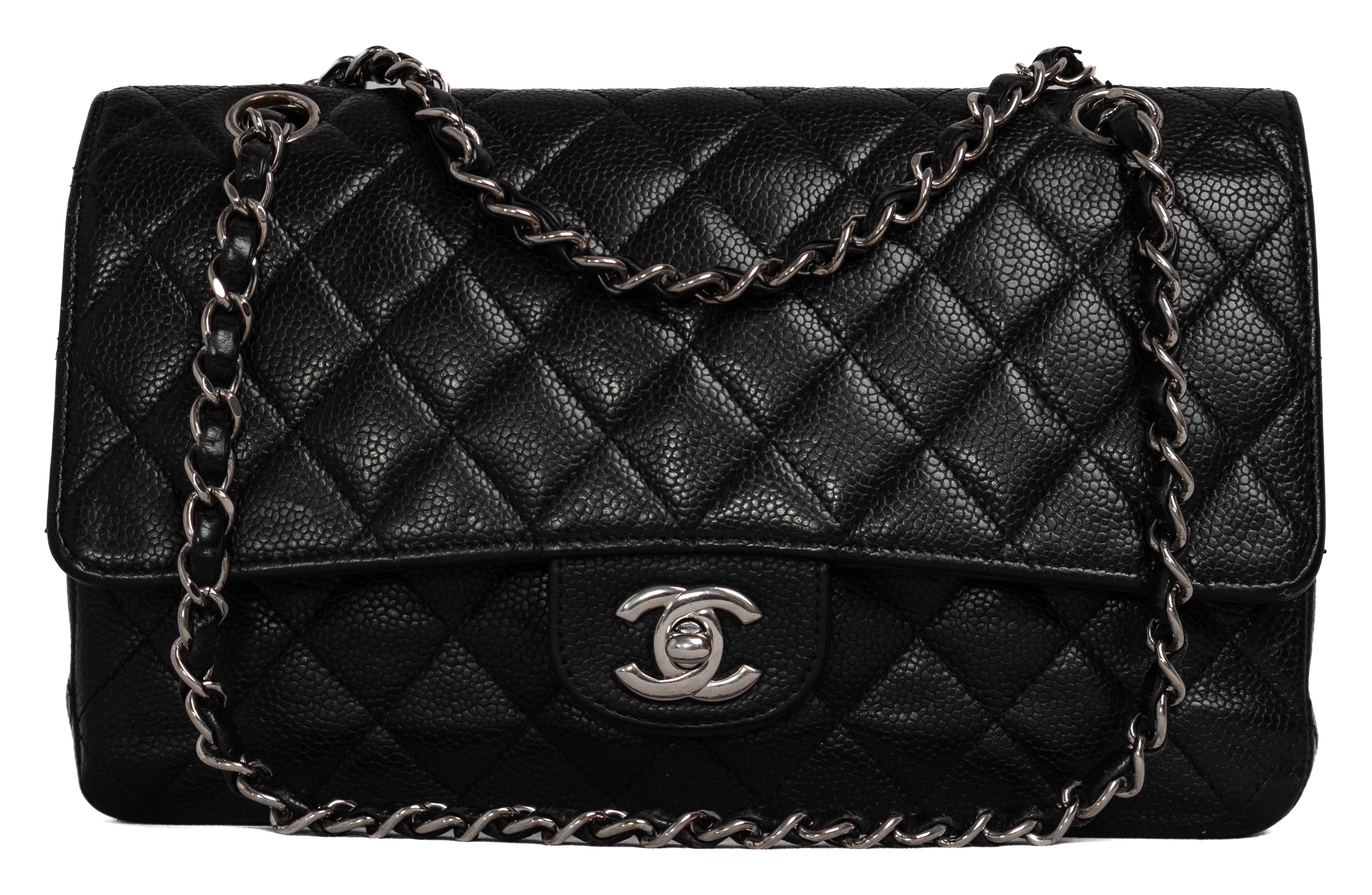 Chanel Medium Classic Double Flap Zwart Caviar Zilver Hardware