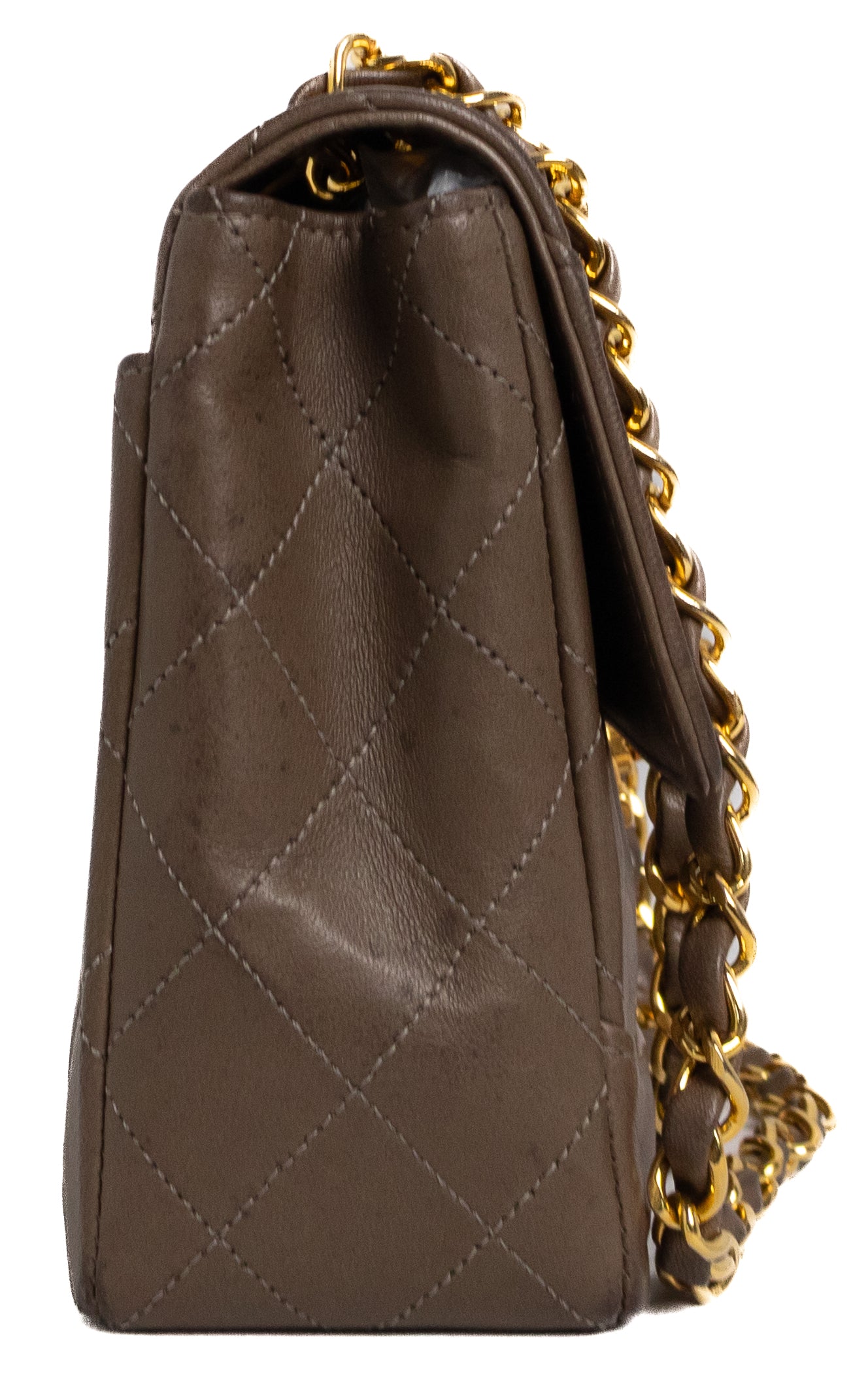 Chanel Single Flap Taupe Brown Lambskin Gold Hardware