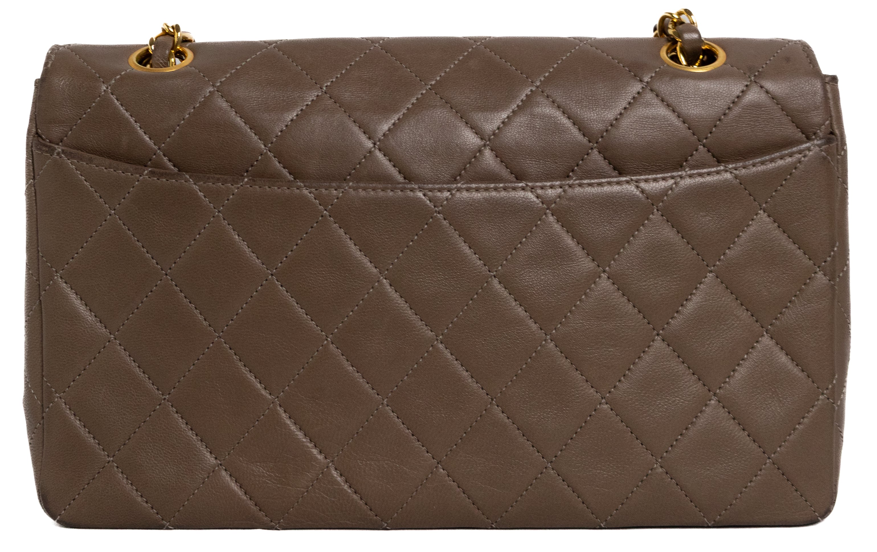 Chanel Single Flap Taupe Brown Lambskin Gold Hardware