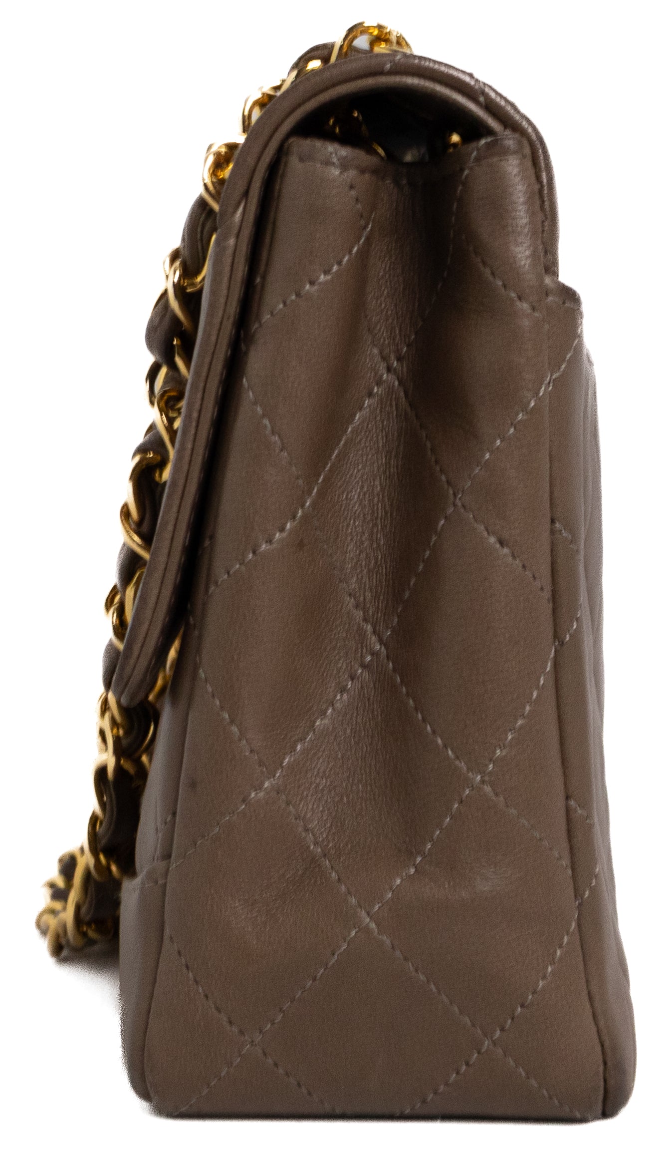 Chanel Single Flap Taupe Brown Lambskin Gold Hardware
