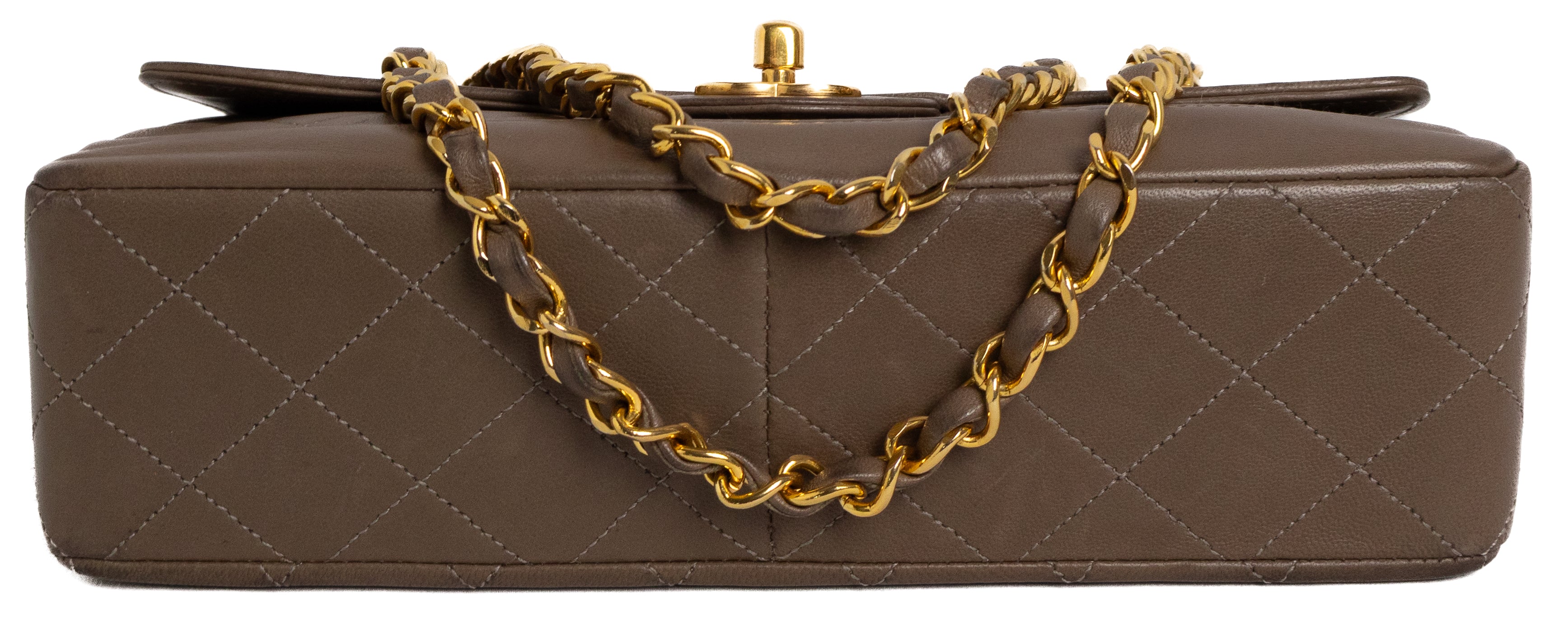 Chanel Single Flap Taupe Brown Lambskin Gold Hardware