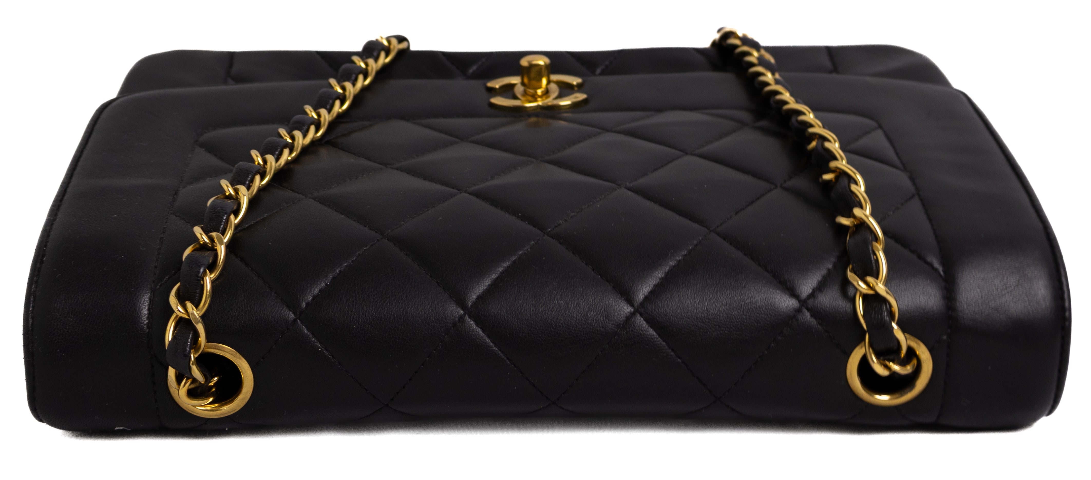 vintage chanel medium diana zwart 4k verguld hardware