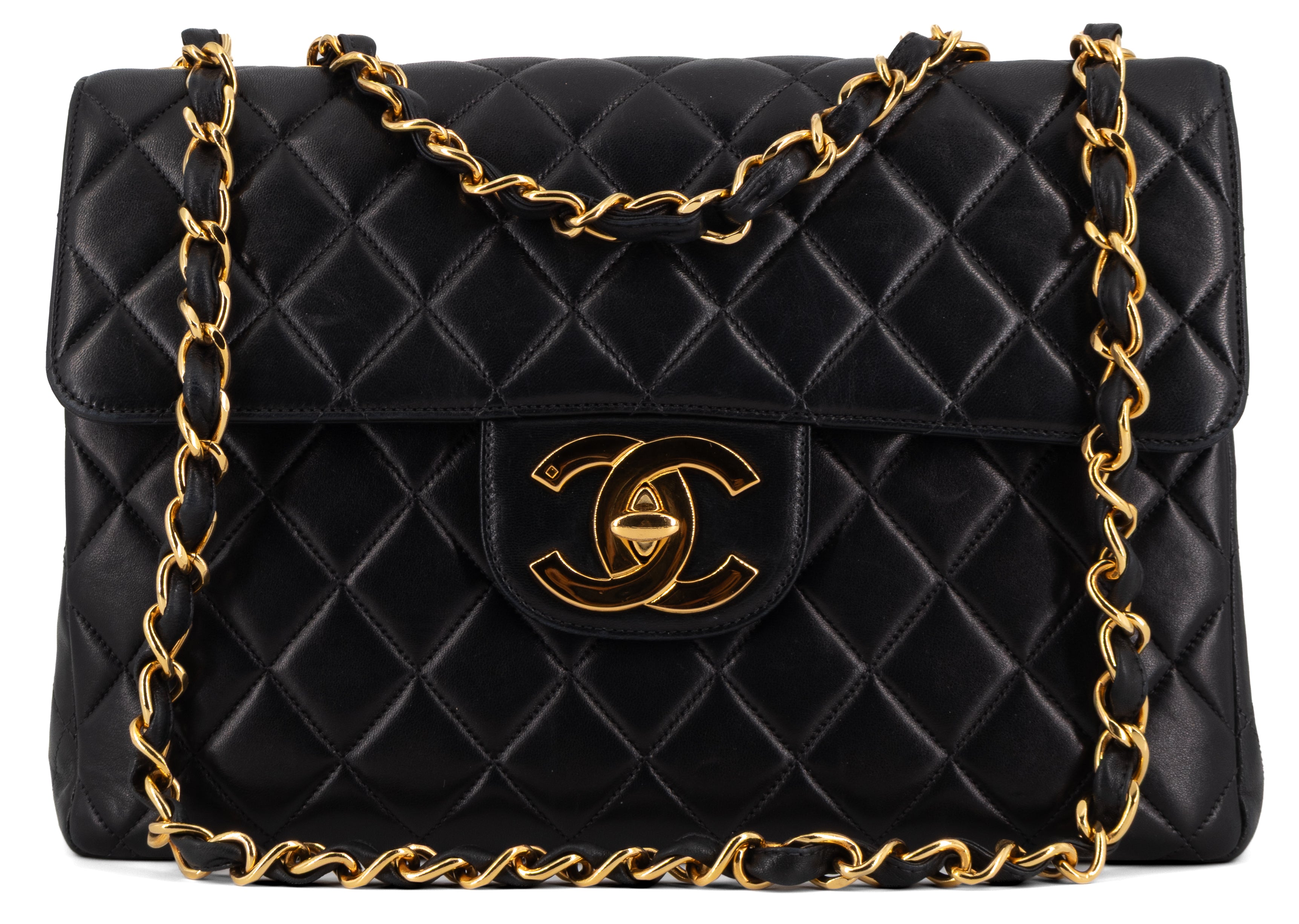 Chanel Jumbo Single Flap Zwart Lamsleer Goud Hardware