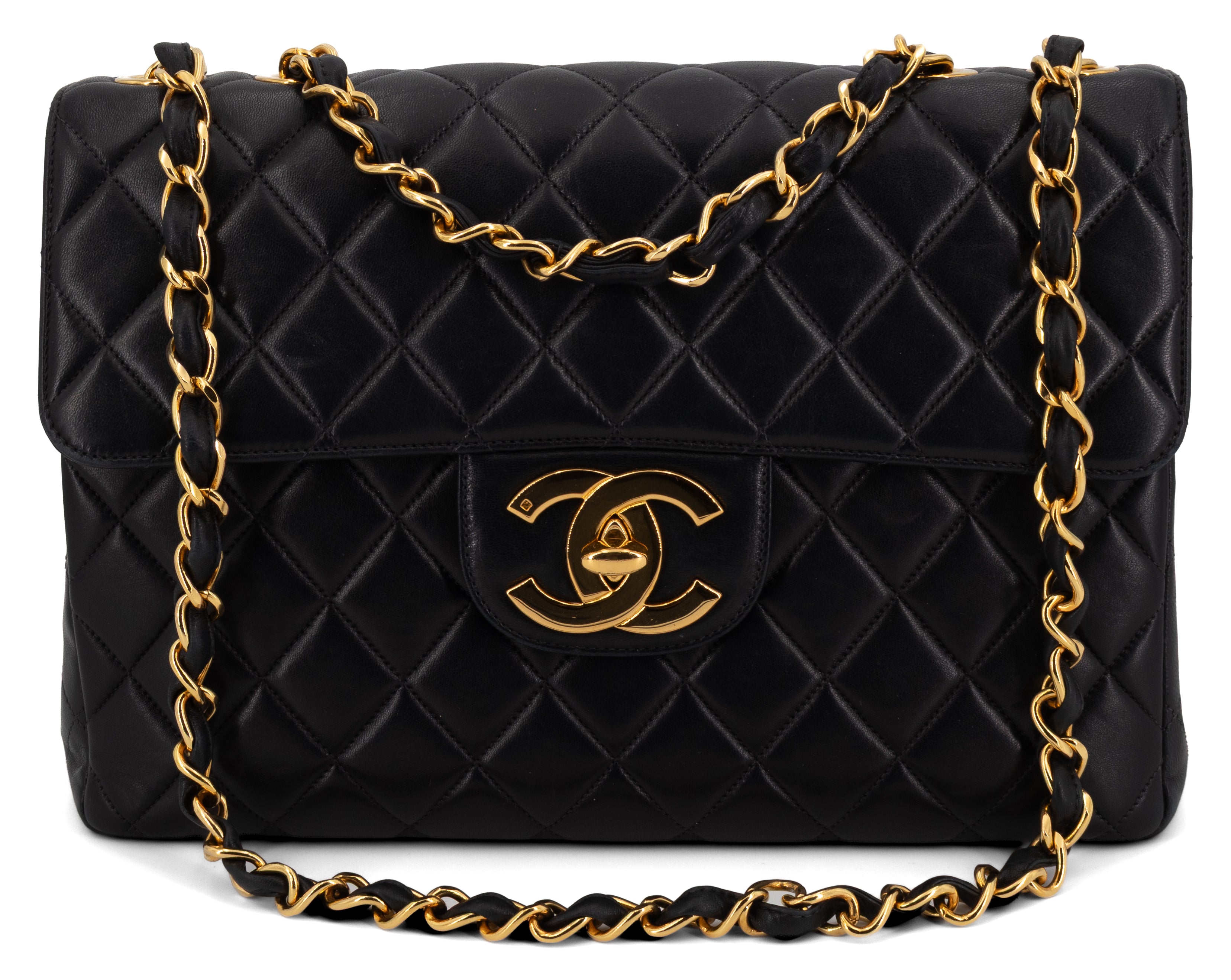 Chanel Jumbo Single Flap Zwart Lamsleer Goud Hardware