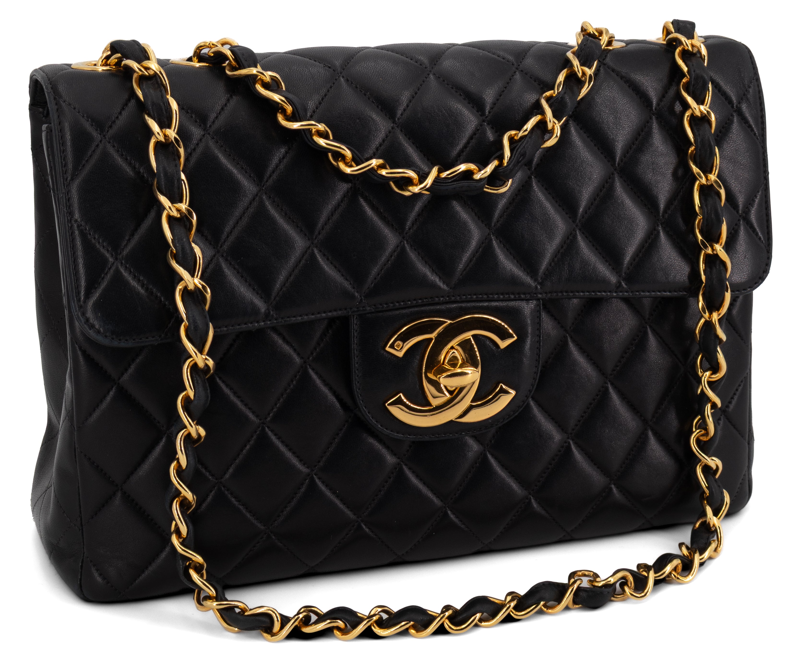 Chanel Jumbo Single Flap Zwart Lamsleer Goud Hardware
