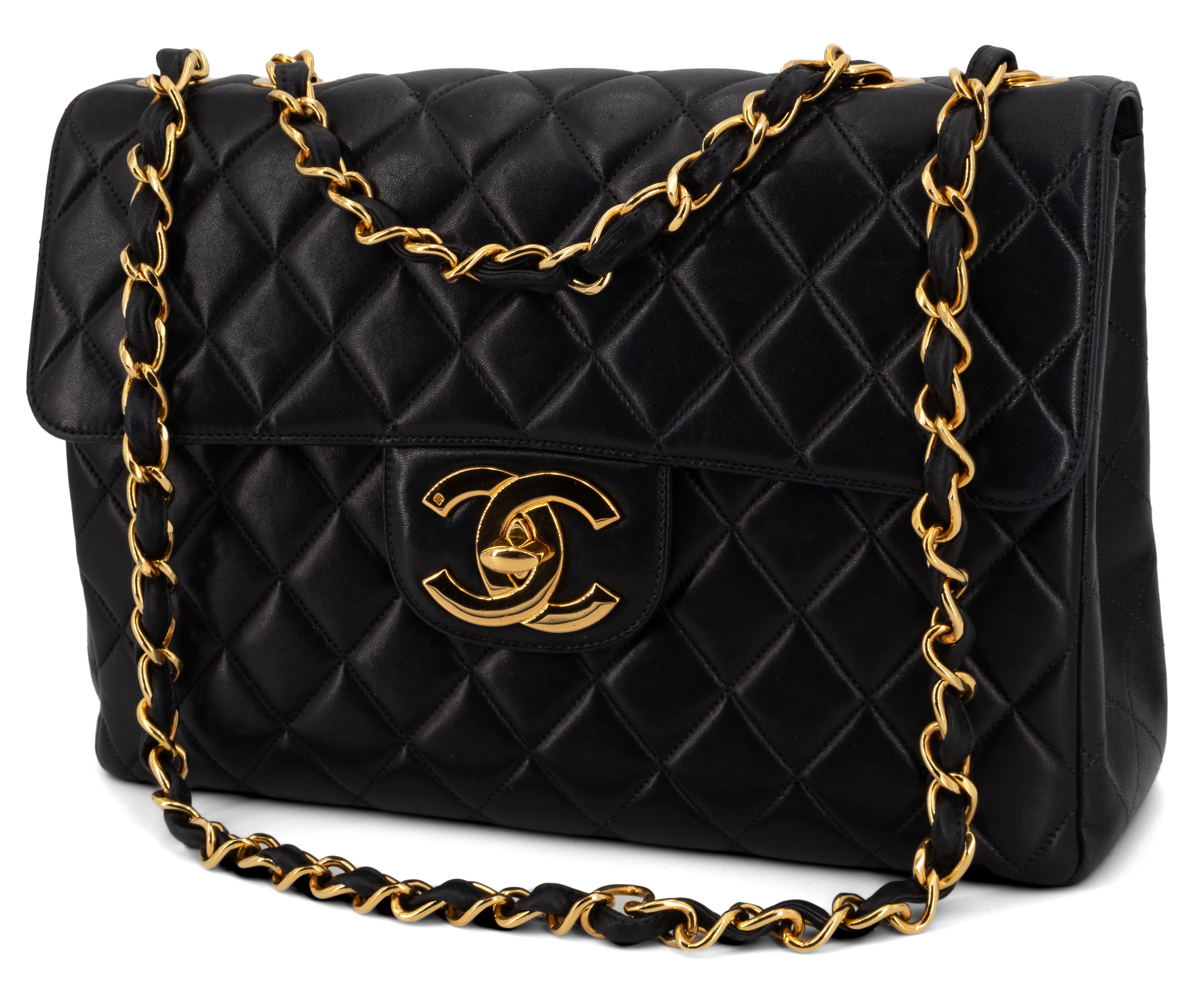 Chanel Jumbo Single Flap Zwart Lamsleer Goud Hardware