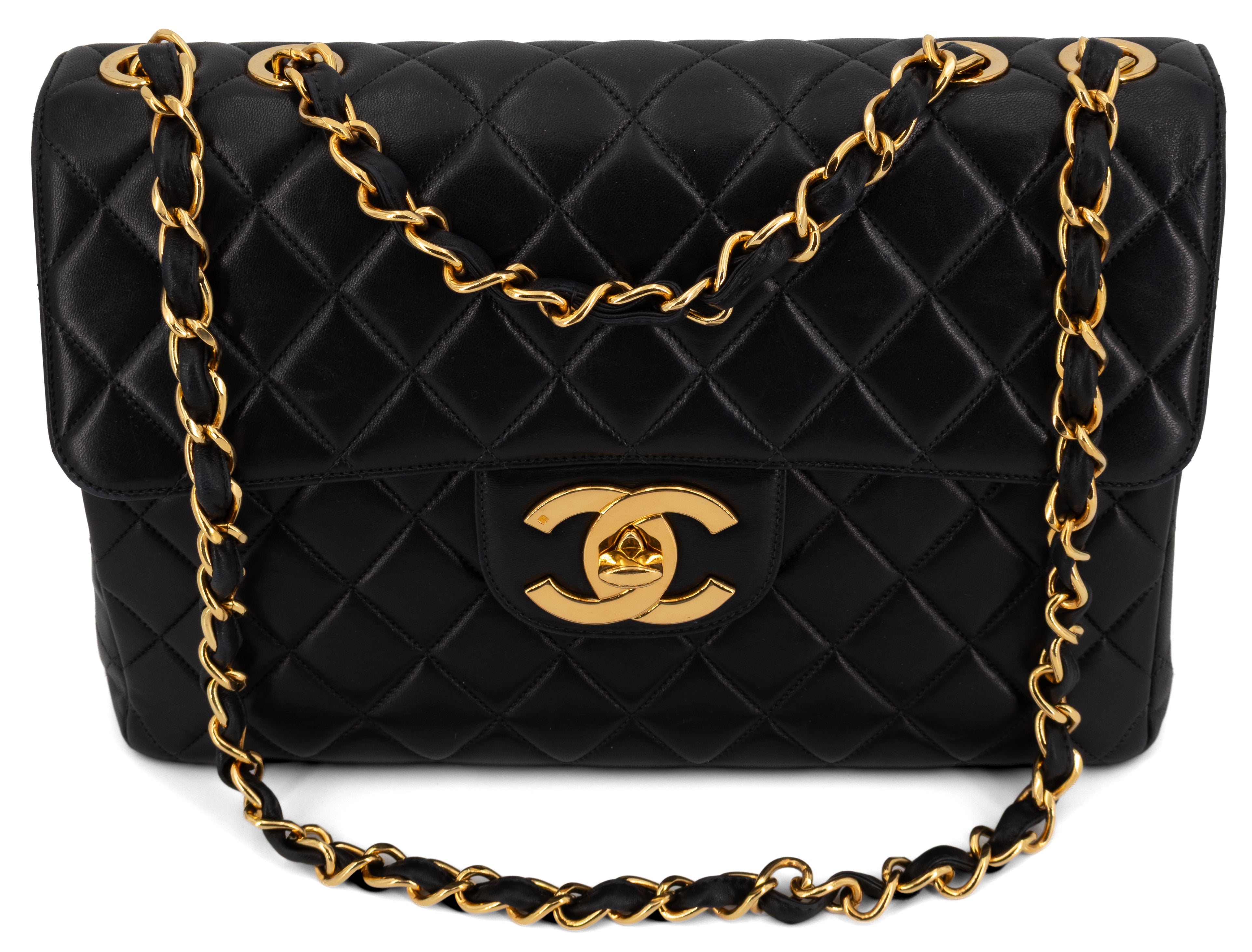 Chanel Jumbo Single Flap Zwart Lamsleer Goud Hardware