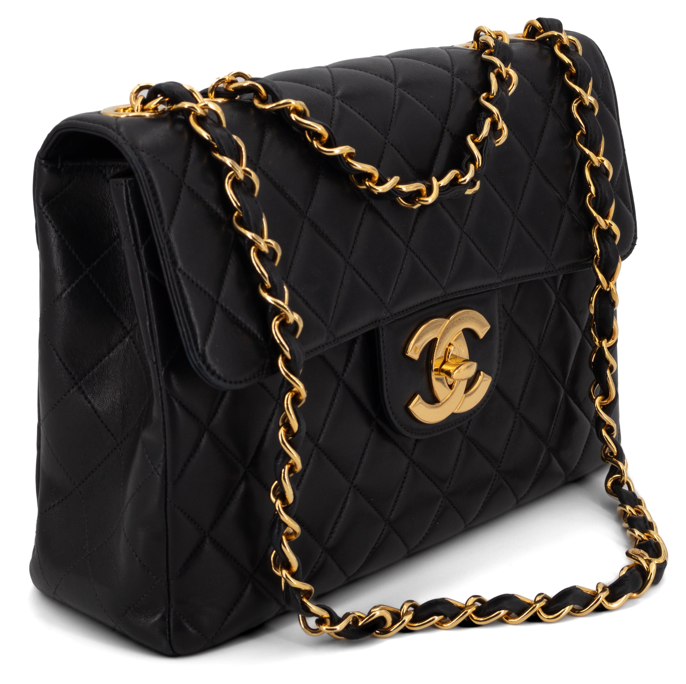 Chanel Jumbo Single Flap Zwart Lamsleer Goud Hardware