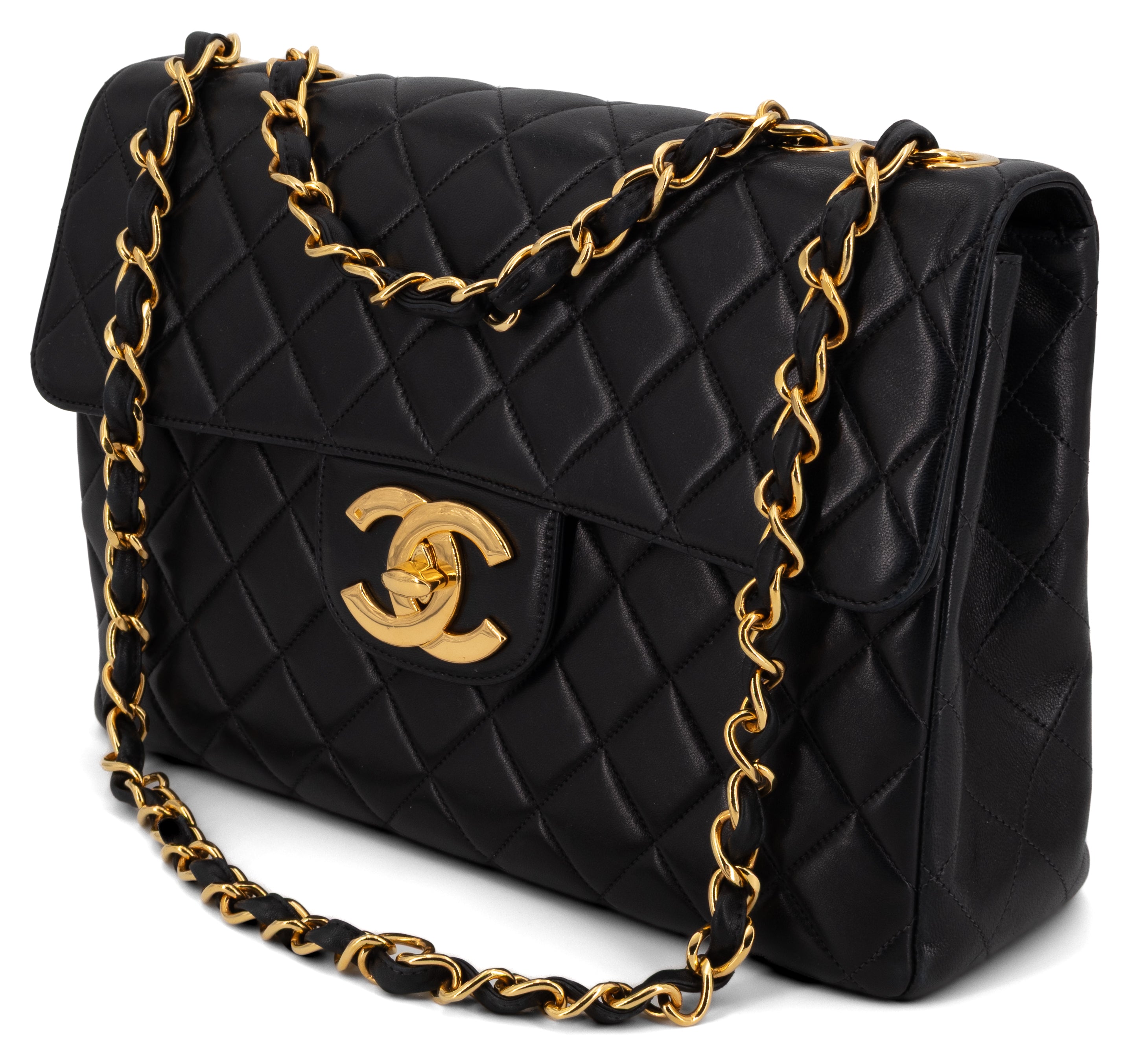 Chanel Jumbo Single Flap Zwart Lamsleer Goud Hardware