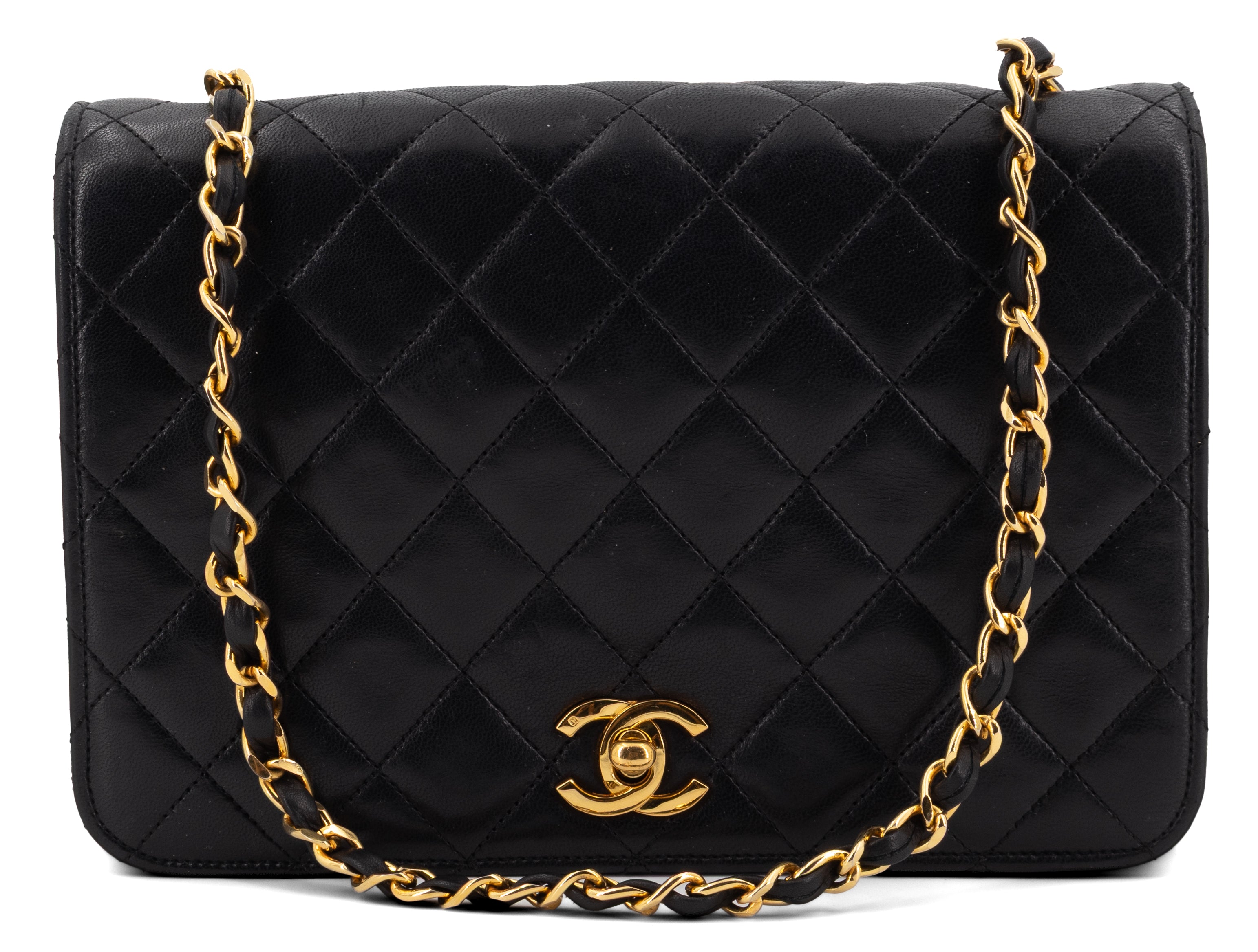 Chanel Full Flap Turn Lock Zwart Lamsleer Goud Hardware