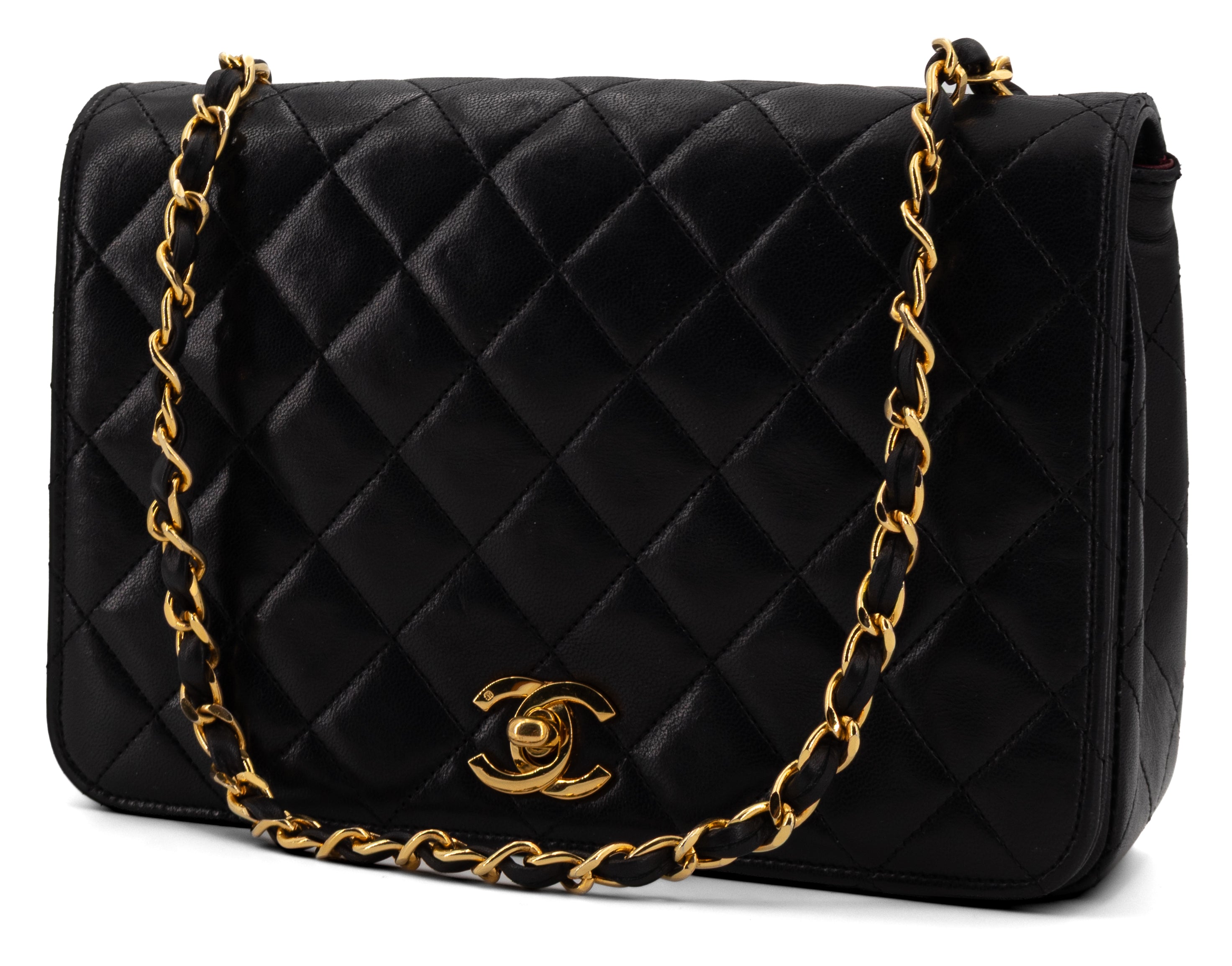 Chanel Full Flap Turn Lock Zwart Lamsleer Goud Hardware