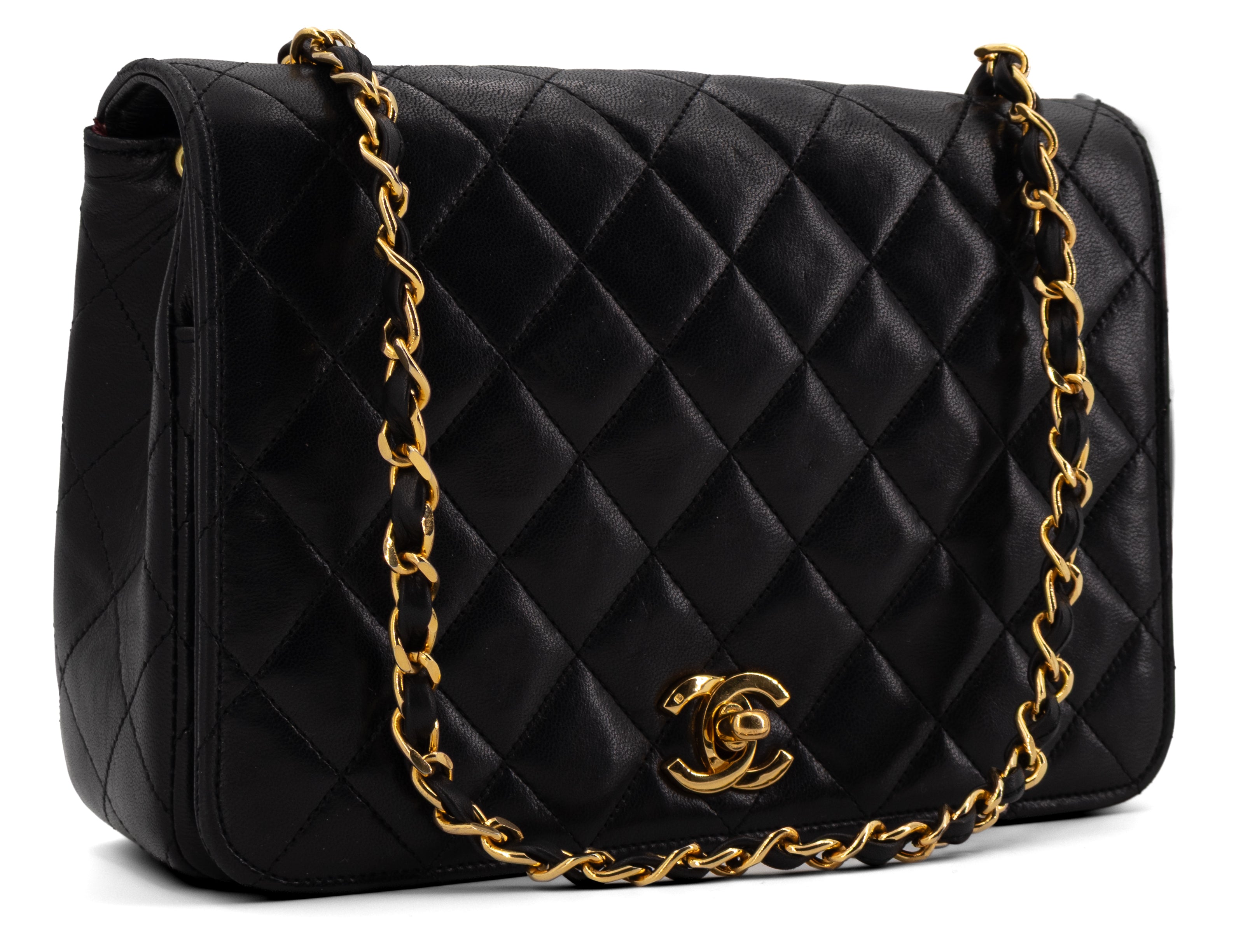 Chanel Full Flap Turn Lock Zwart Lamsleer Goud Hardware
