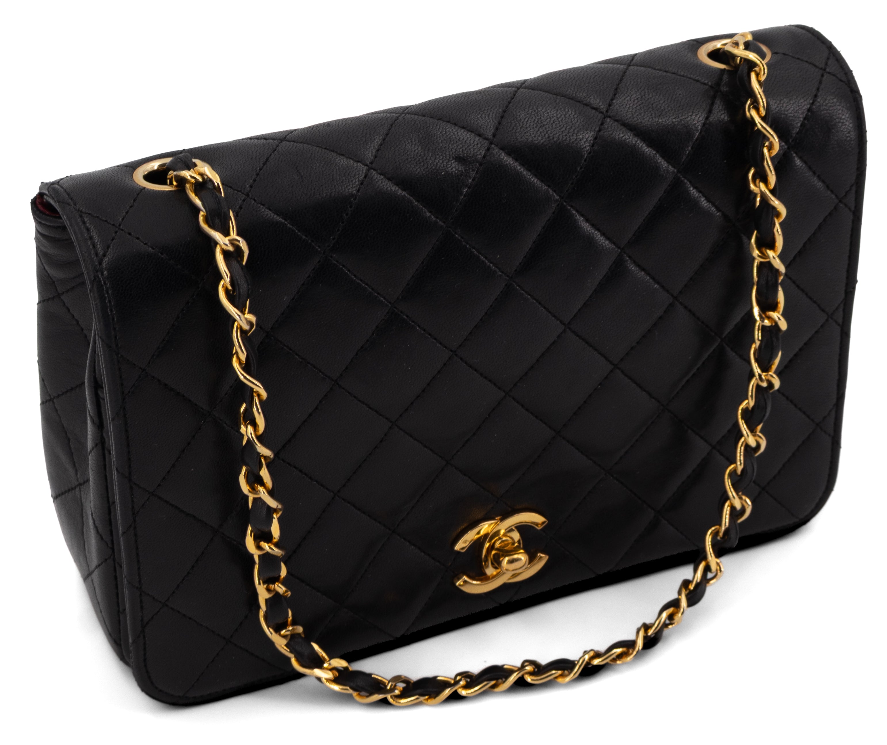 Chanel Full Flap Turn Lock Zwart Lamsleer Goud Hardware