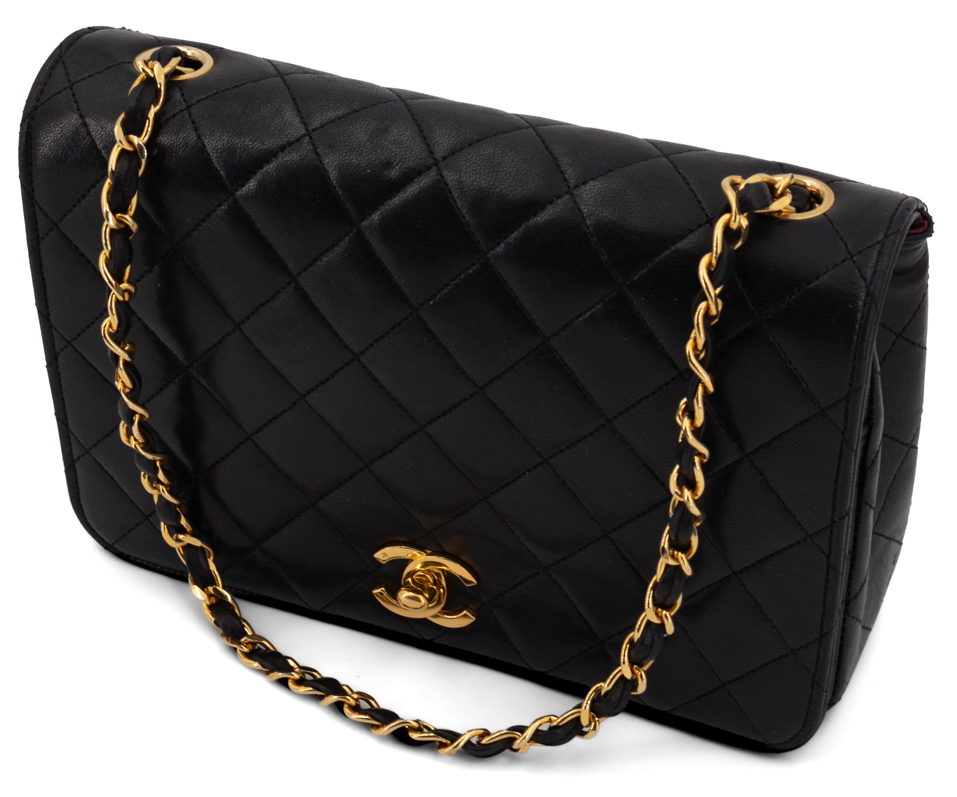 Chanel Full Flap Turn Lock Zwart Lamsleer Goud Hardware