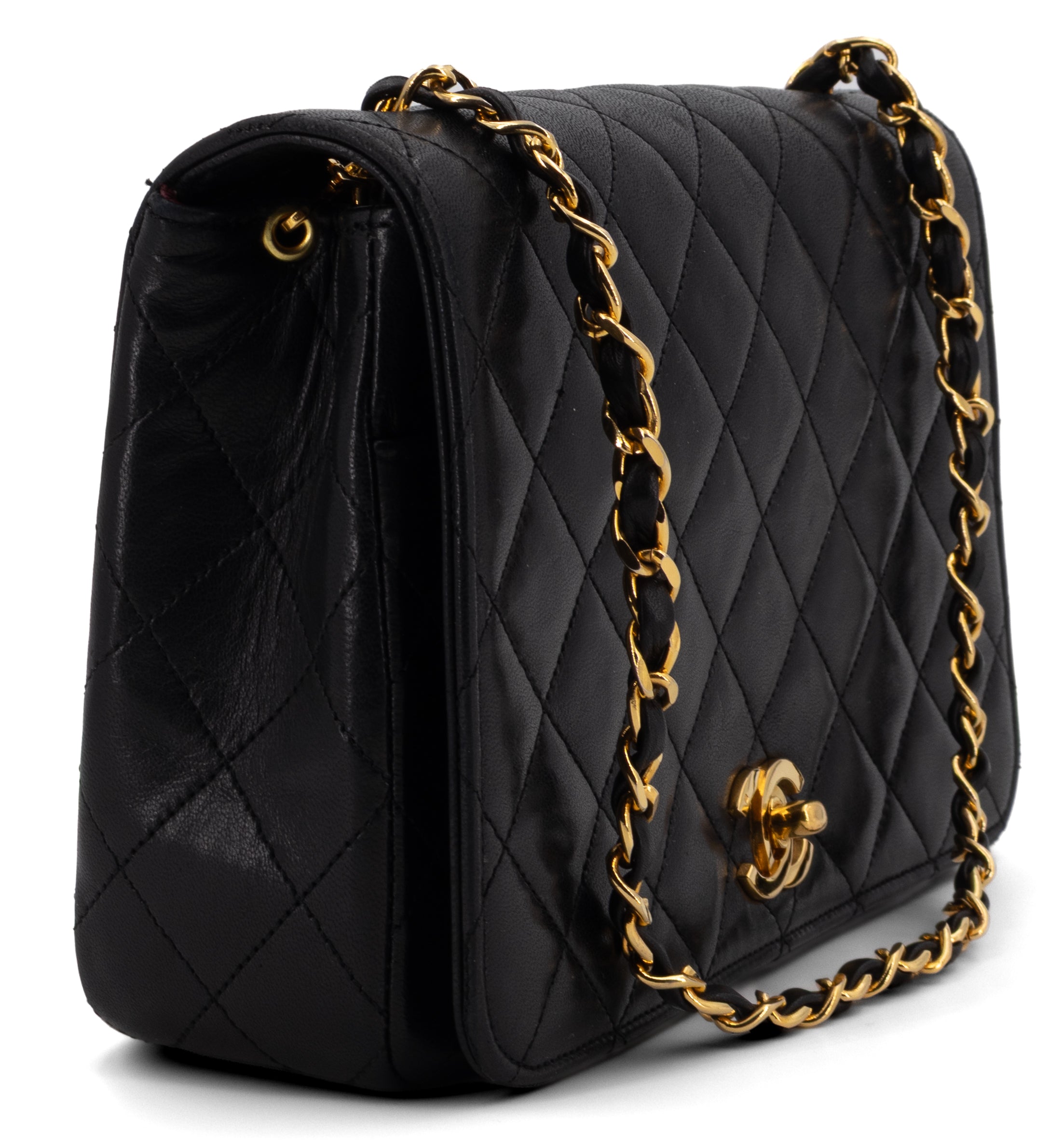Chanel Full Flap Turn Lock Zwart Lamsleer Goud Hardware