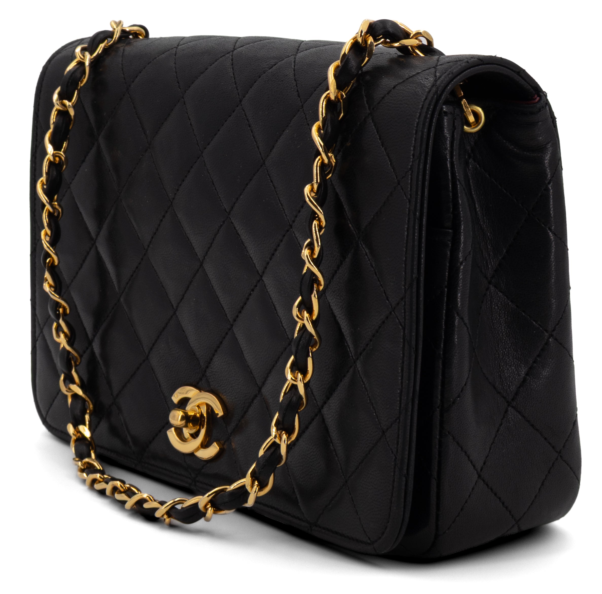 Chanel Full Flap Turn Lock Zwart Lamsleer Goud Hardware