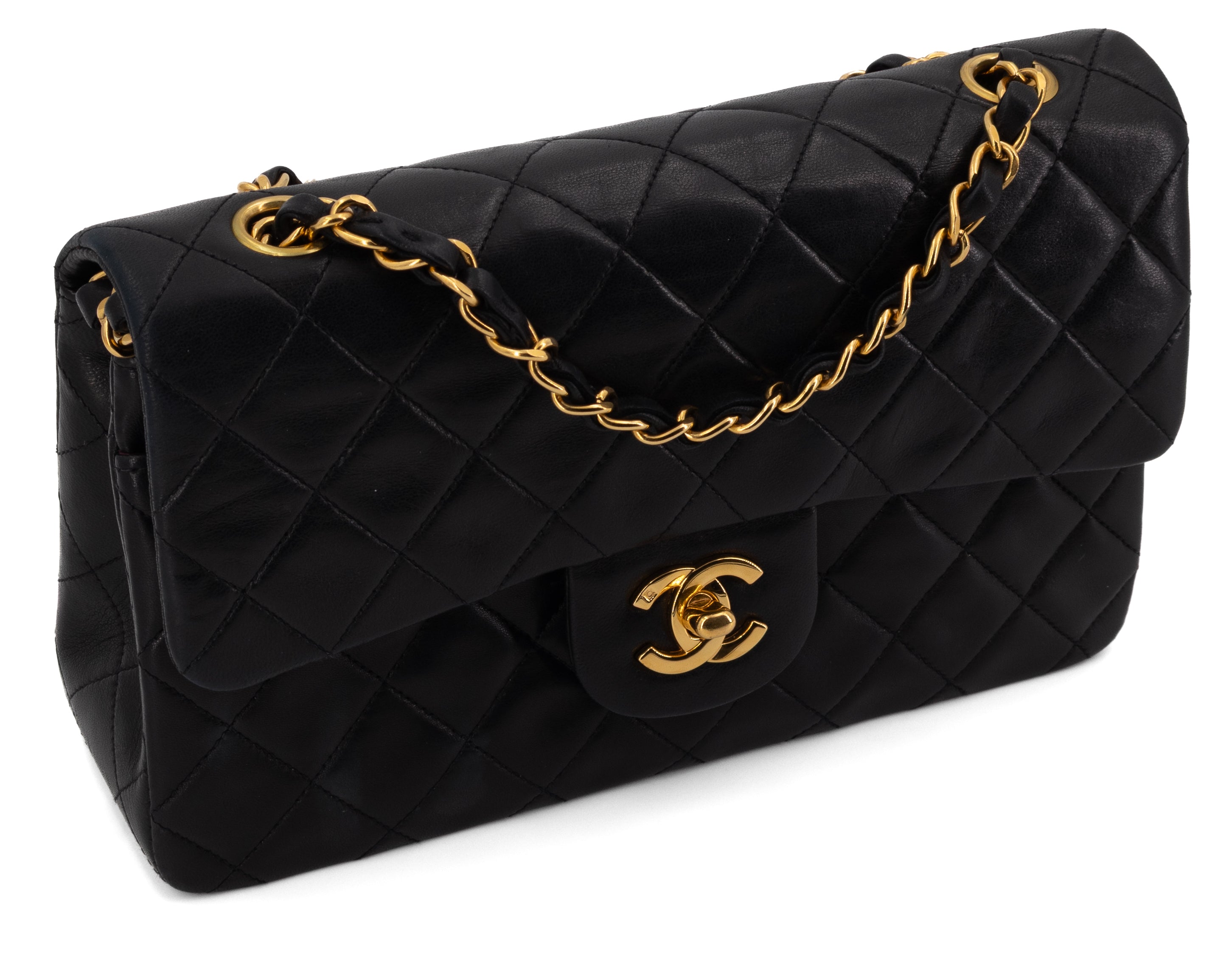Chanel Small Classic Double Flap Zwart Lamsleer Goud Hardware