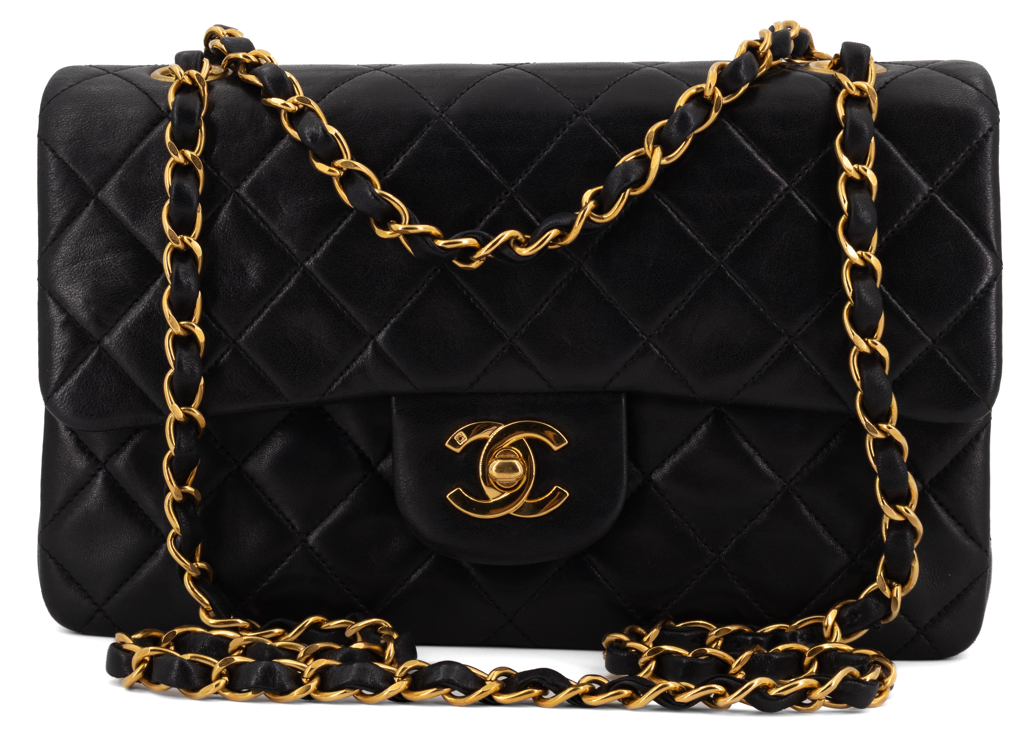Chanel Small Classic Double Flap Zwart Lamsleer Goud Hardware